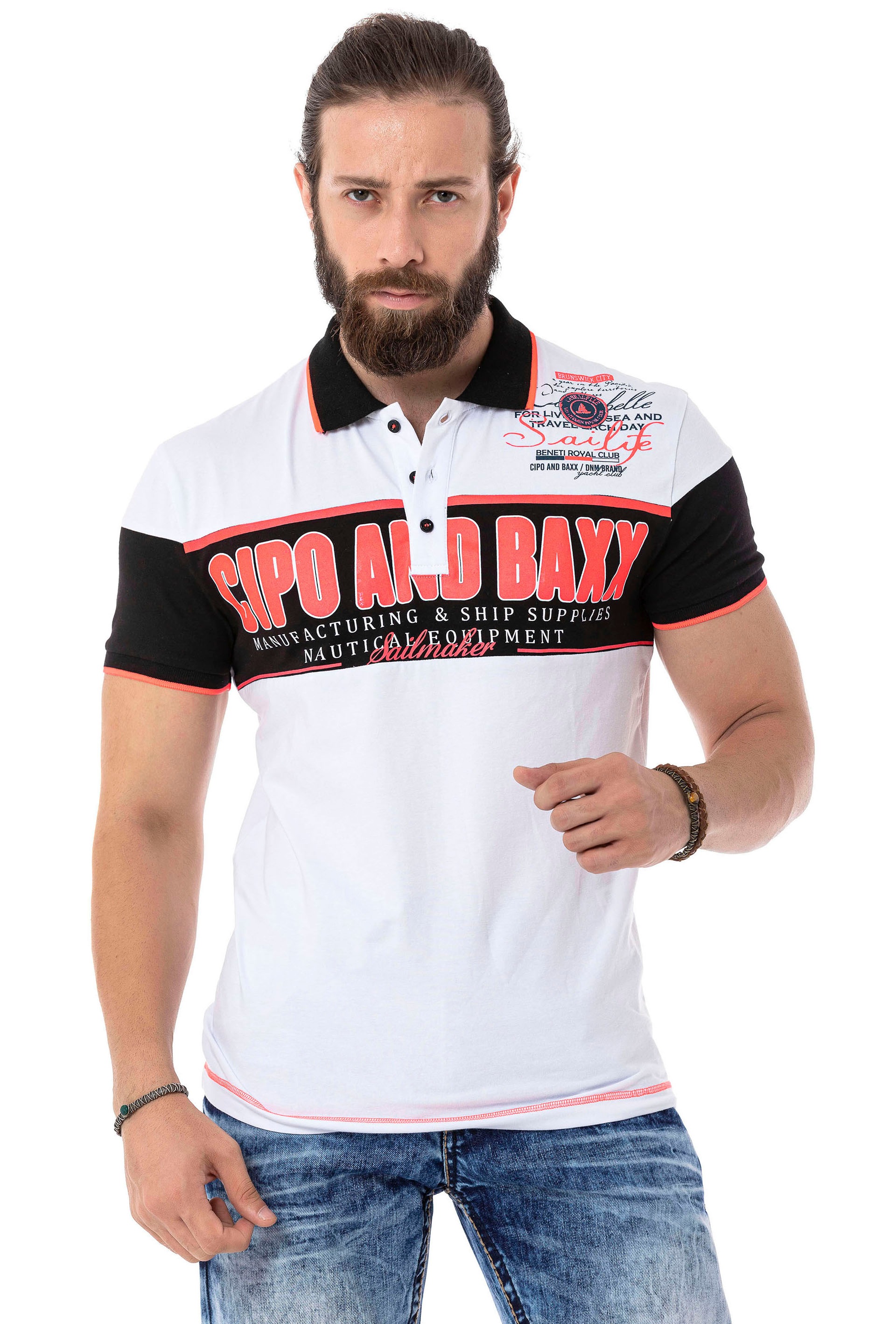 Cipo & Baxx Poloshirt, mit Blockstreifen und Logo-Print kaufen