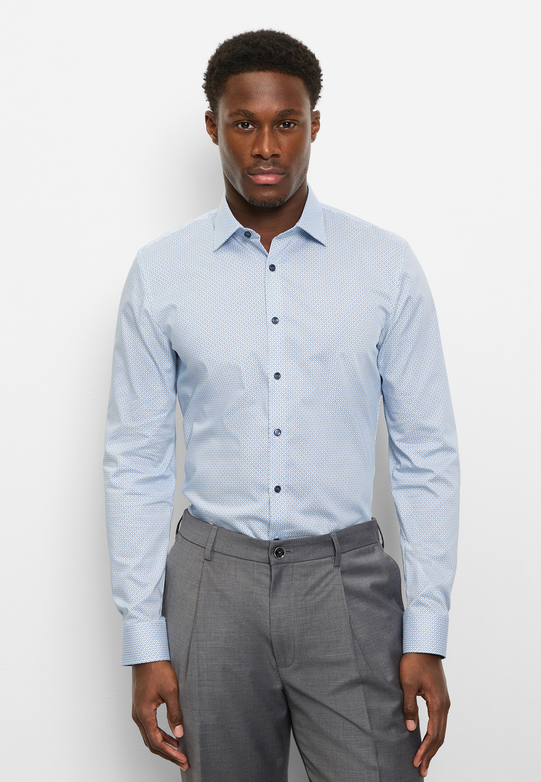 Businesshemd OLYMP "OLYMP No. Six, super slim, New York Kent", Herren, Gr. 40, Normaler Arm, bleu, 97% Baumwolle, 3% Elastolefin, Hemden