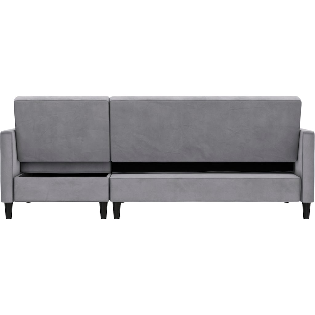 Dorel Home Ecksofa mit Schlafffunktion, Recamiere mit Stauraum beidseitig montierbar, Rückenlehne 2-teilig und 3-fach verstellbar