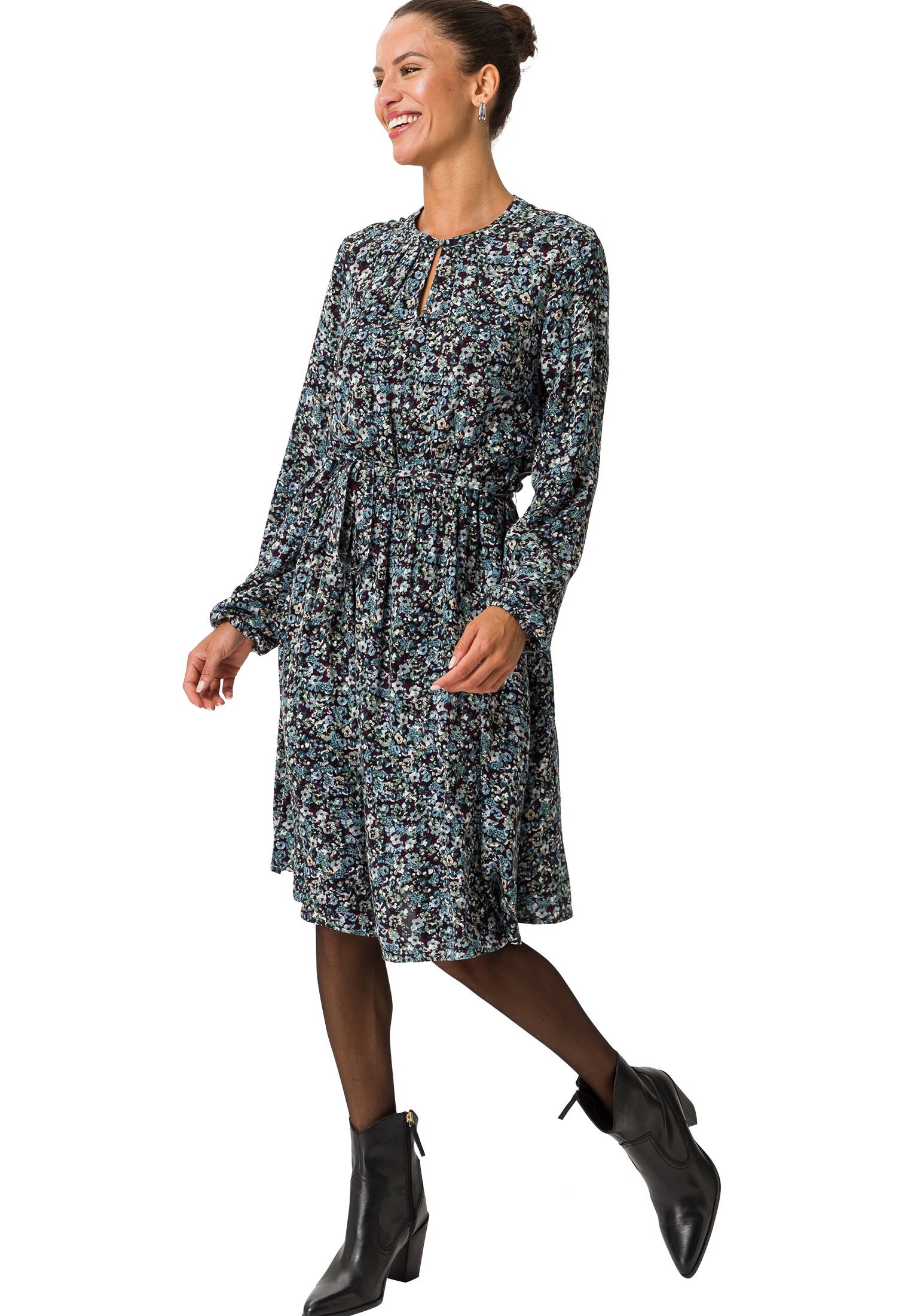 Zero Druckkleid "zero Crêpe-Kleid mit Blumenprint", Volant