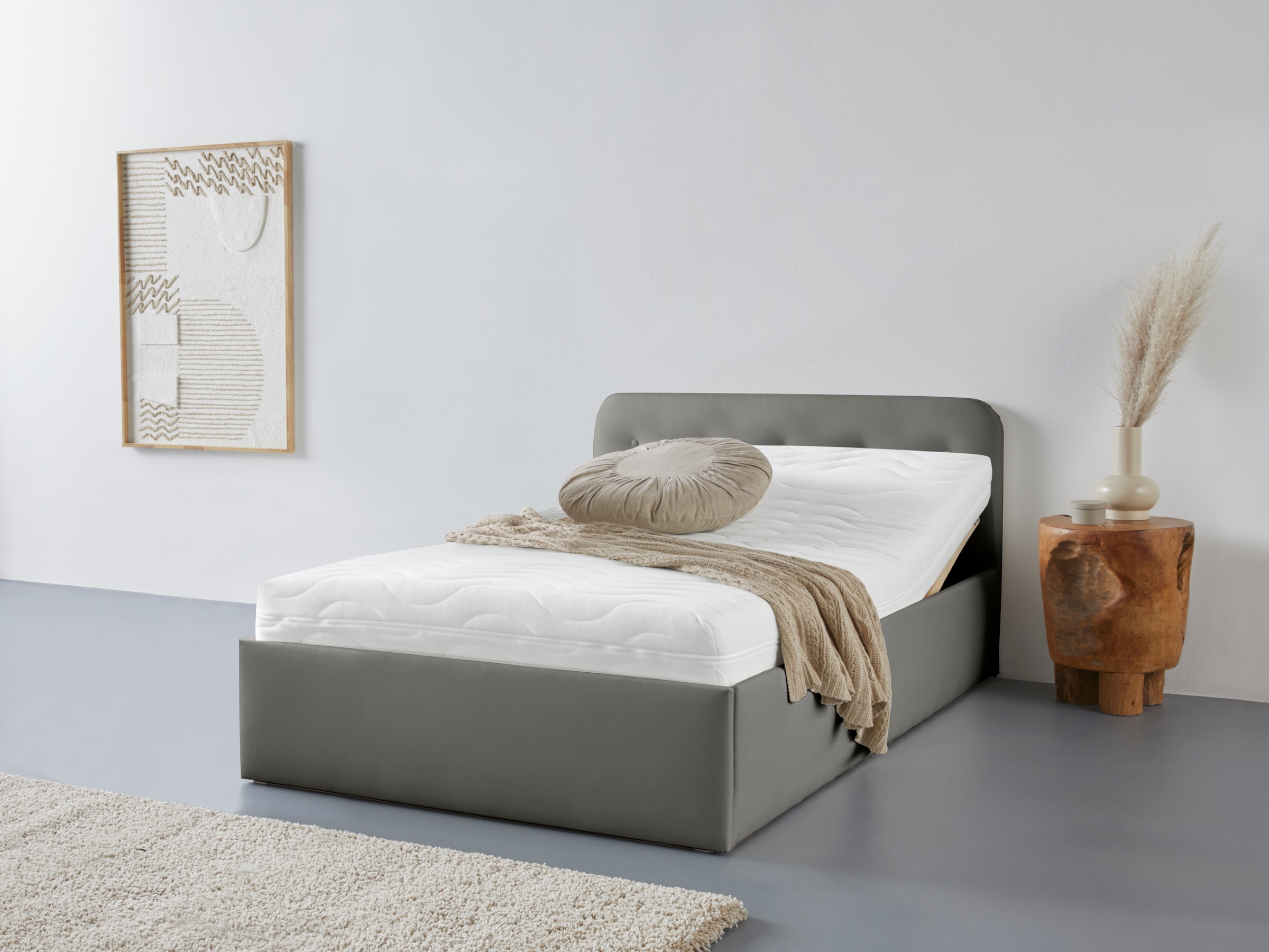 Polsterbett "Rostock", grau, L:210cm, Bezug 100% Polyurethan, Polsterung: Polsterwatte, Material Gestell: gepolsterter Holzwerkstoff, WESTFALIA SCHLAFKOMFORT, Betten, Polsterbett, auch mit Stauraum und Kopfteilverstellung erhältlich 8