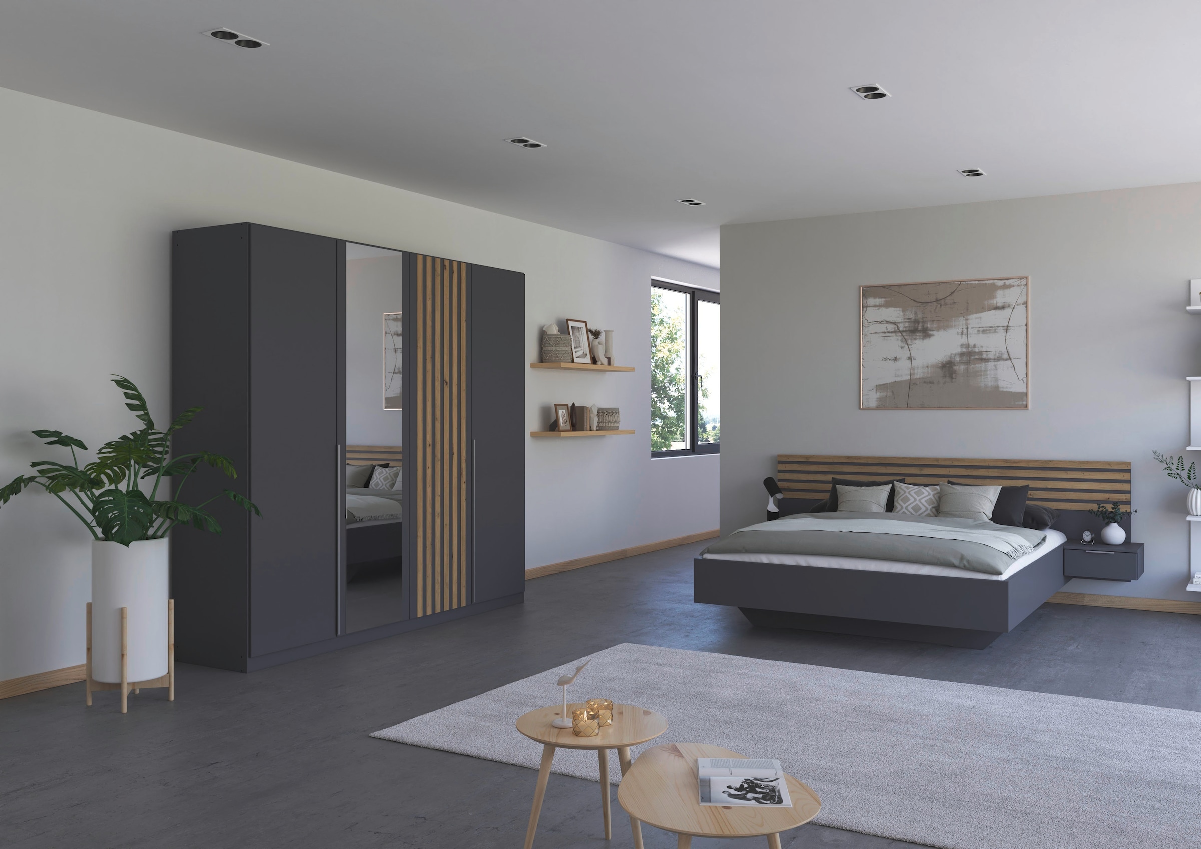 rauch Schlafzimmer-Set »Komplettzimmer Komplett Set Schrank 226 cm Bett 160/180 cm LAMELLA« Set, 3 verschiedene Ausstattungen, inkl. SOFT-CLOSE, 4 tlg. tlg.