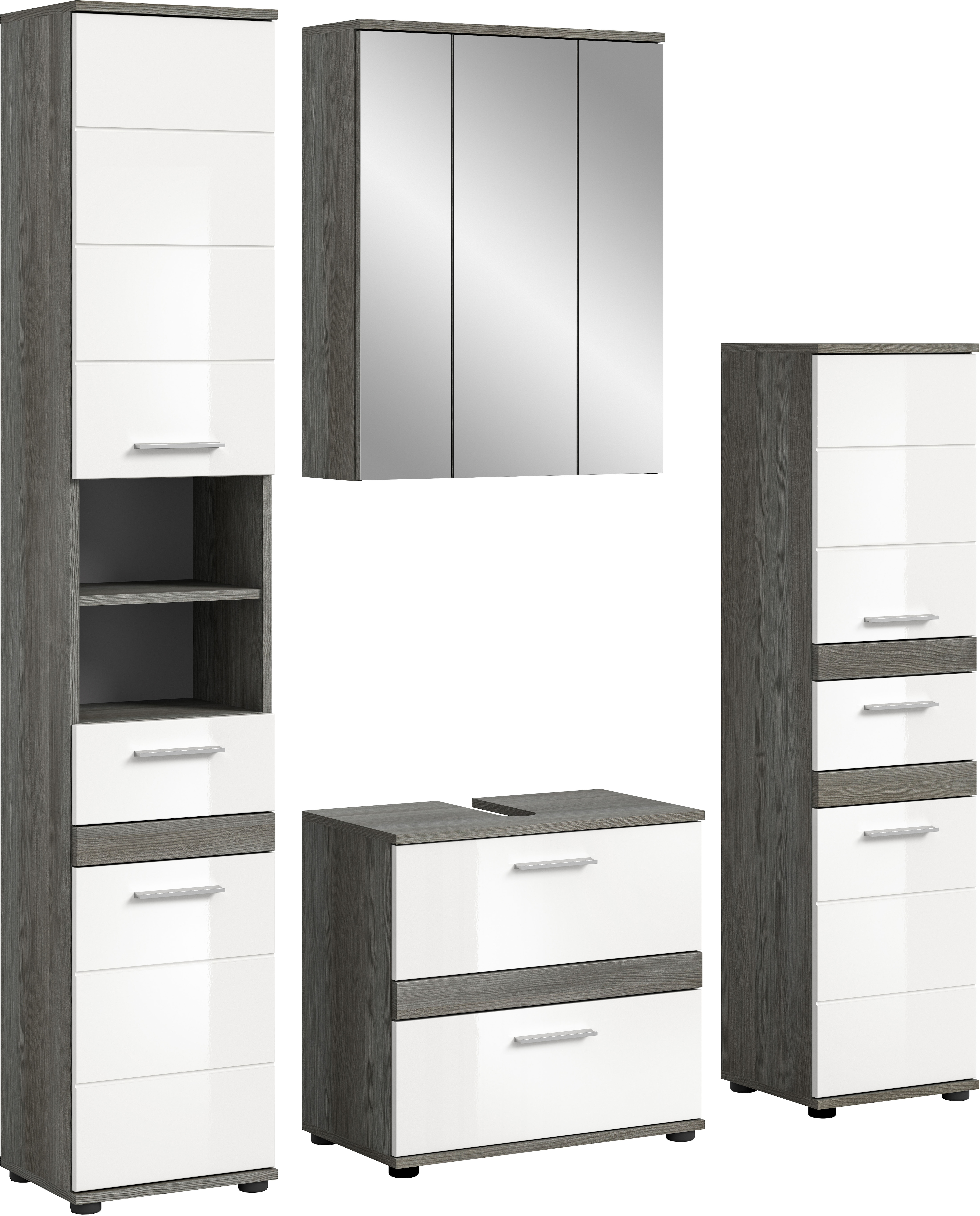 welltime Badmöbel-Set "LUCCA, 4-teilig, MDF Hochglanzfront, bestehend aus:" Set, 4 Stk. tlg.