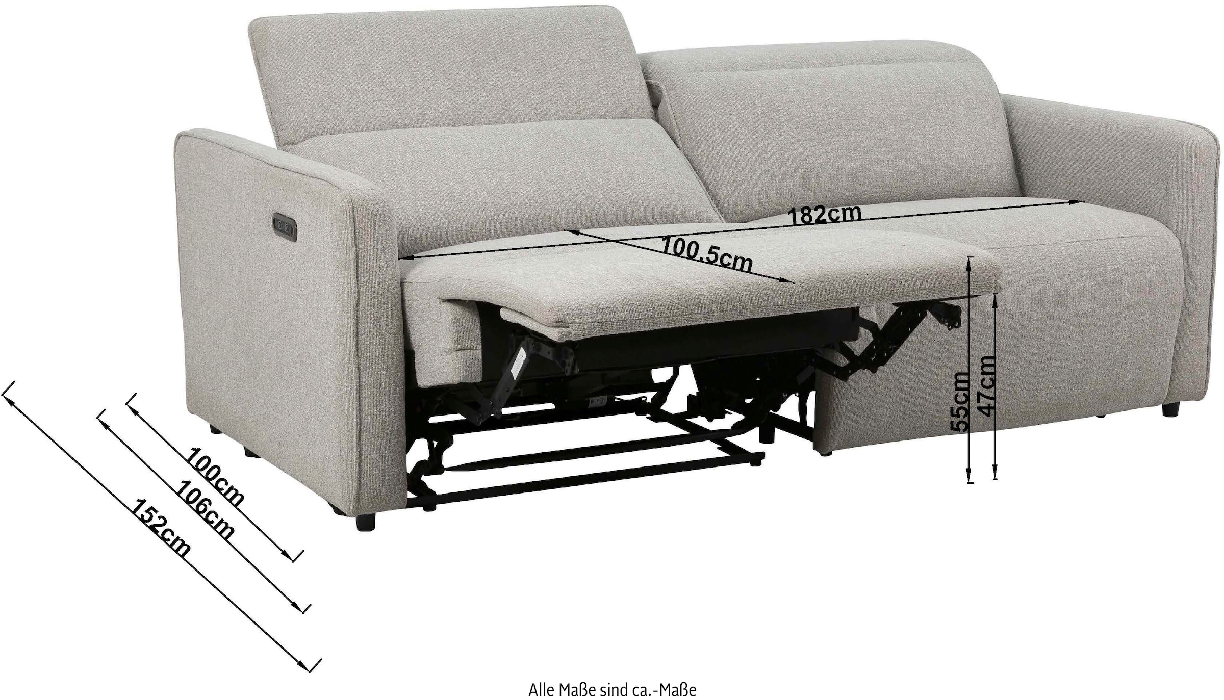 INOSIGN 2-Sitzer »KYLLY, XXL (208 cm) elektrische Relax- und Liegefunktion in 2 Sitzen«, Mega-Sofa, Kopfteilverstellung, USB A/ C, Federkern, Feinstruktur