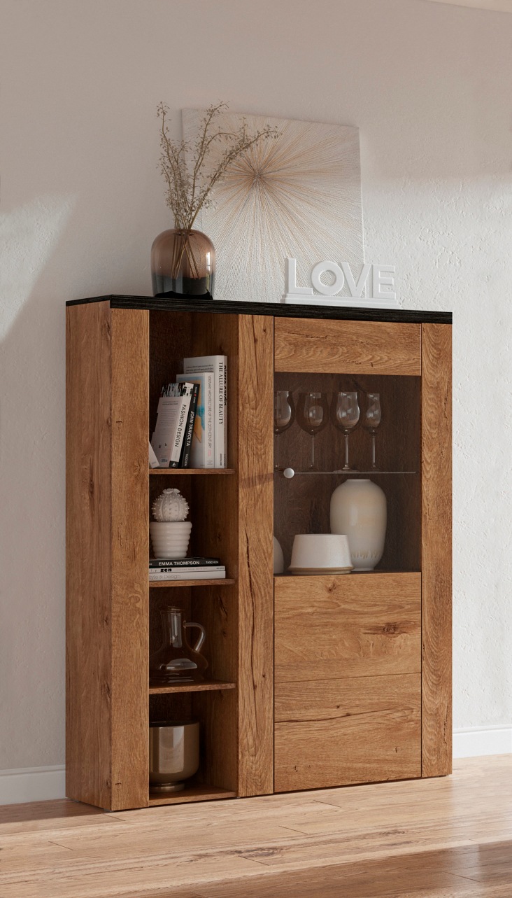 Home affaire Wohnwand »Larona, Anbauwand, Set 4 Teilig«, (Set, 4 St.), bestehend aus 1 TV-Board, 1 Highboard, 1 Vitrine, 1 Wandregal