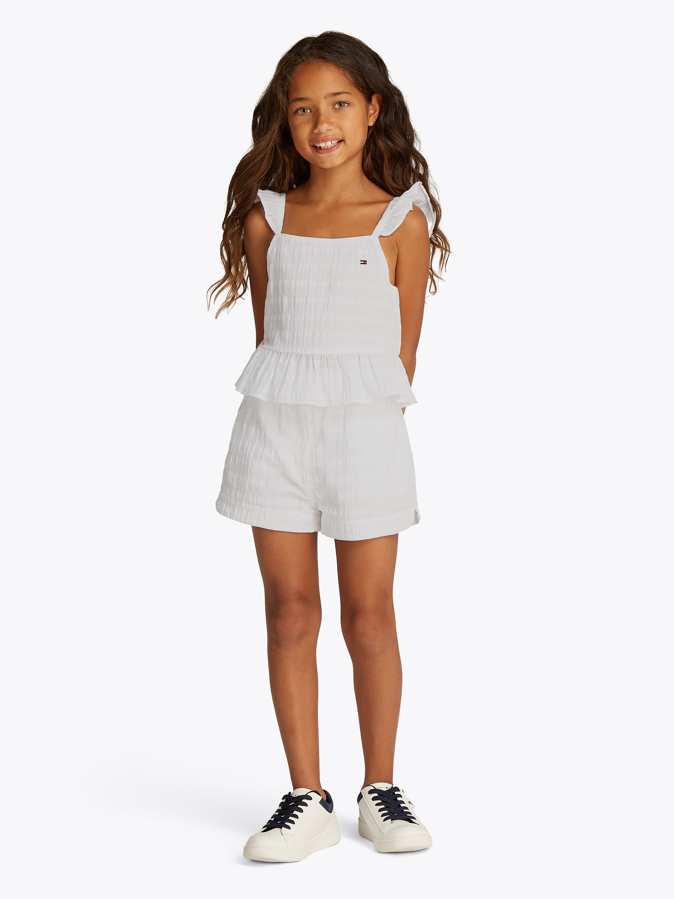 Tommy Hilfiger Trägertop »TEXTURED COTTON TOP SLVLS«, mit Stickerei, mit Rüschen