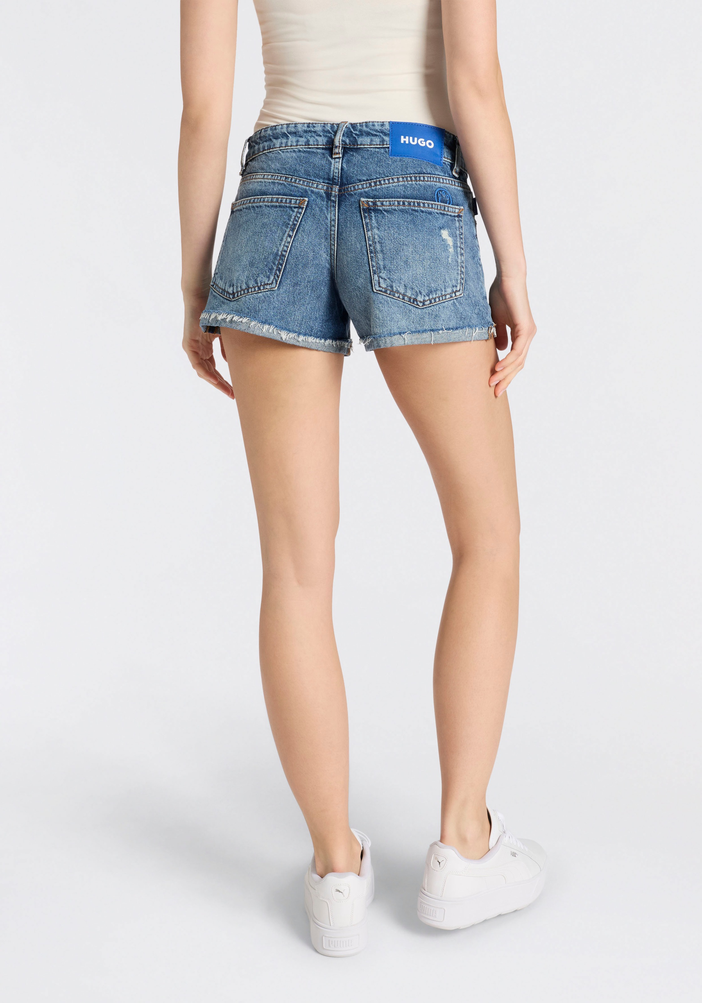 HUGO Blue Jeansshorts "Galimon" Mid Rise, geschnittener Saum günstig online kaufen
