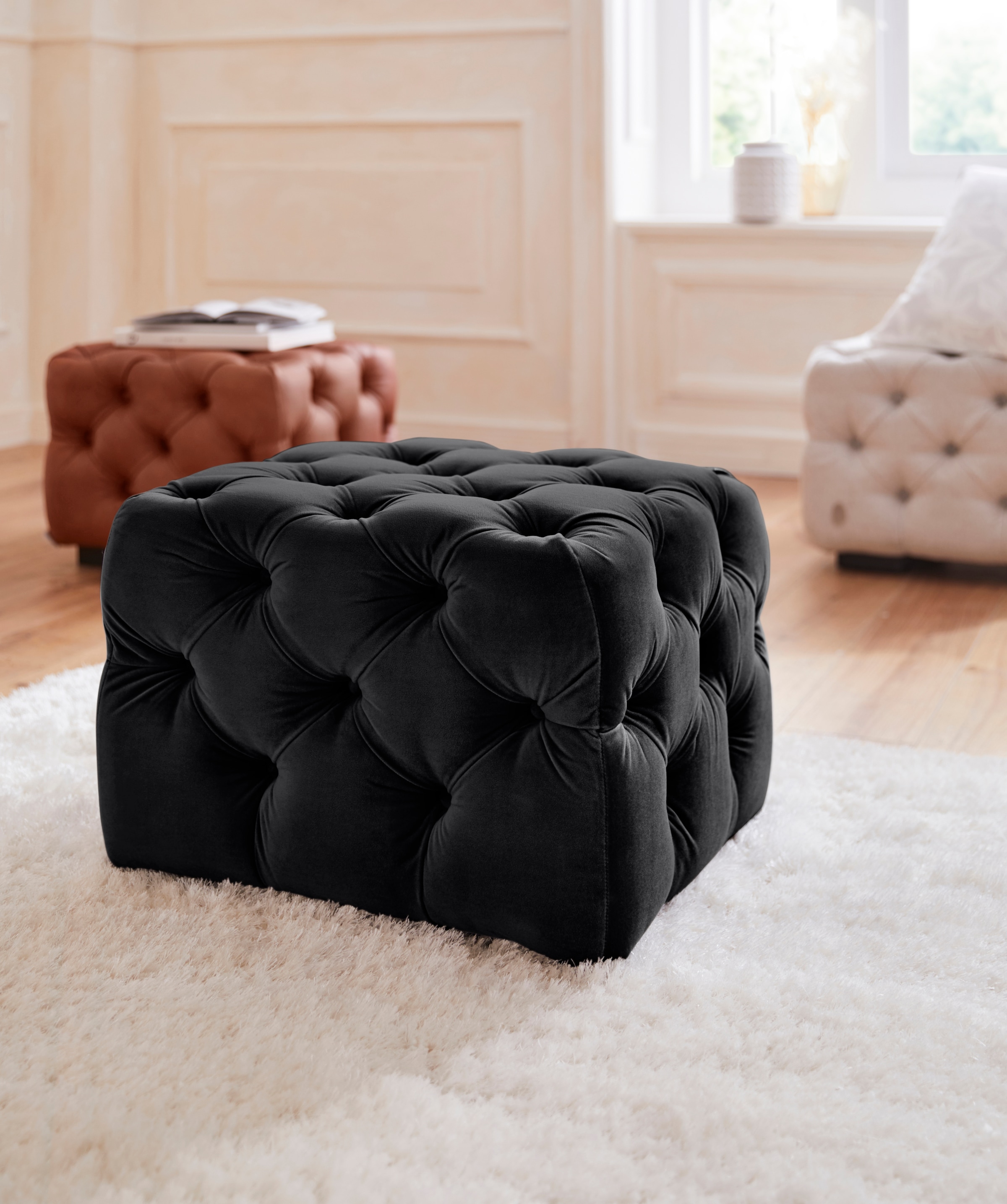 Home affaire Polsterhocker "Kalina", mit klassischer Chesterfield-Knopfheft günstig online kaufen