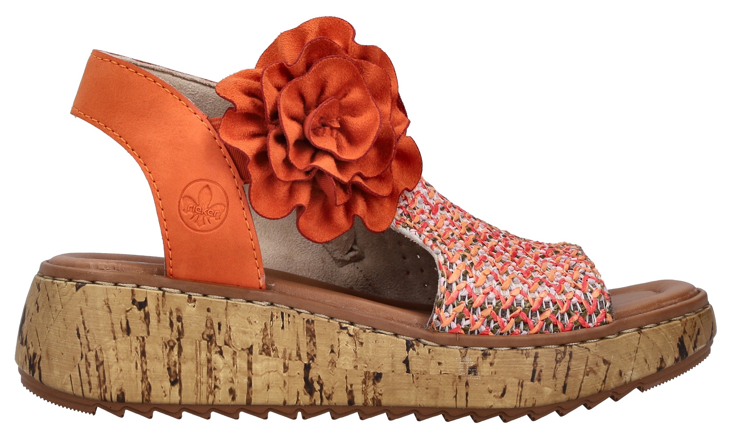 Rieker Plateausandale  Schaftsandale, Sommerschuh mit großer Blüte und Innenreißverschluss