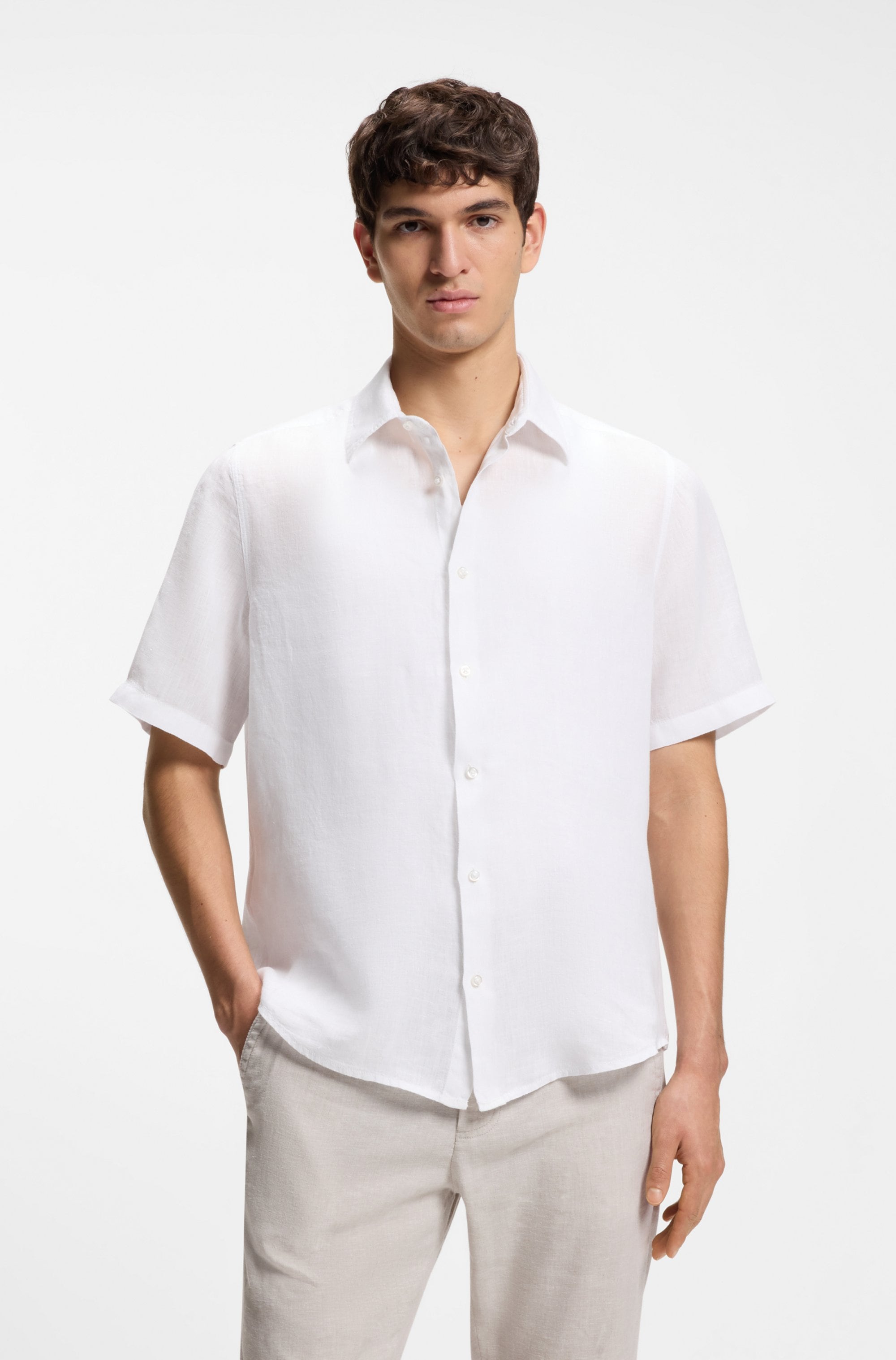 BOSS ORANGE Kurzarmhemd »Rash Premium Herrenmode« aus reinem Leinen, regular fit