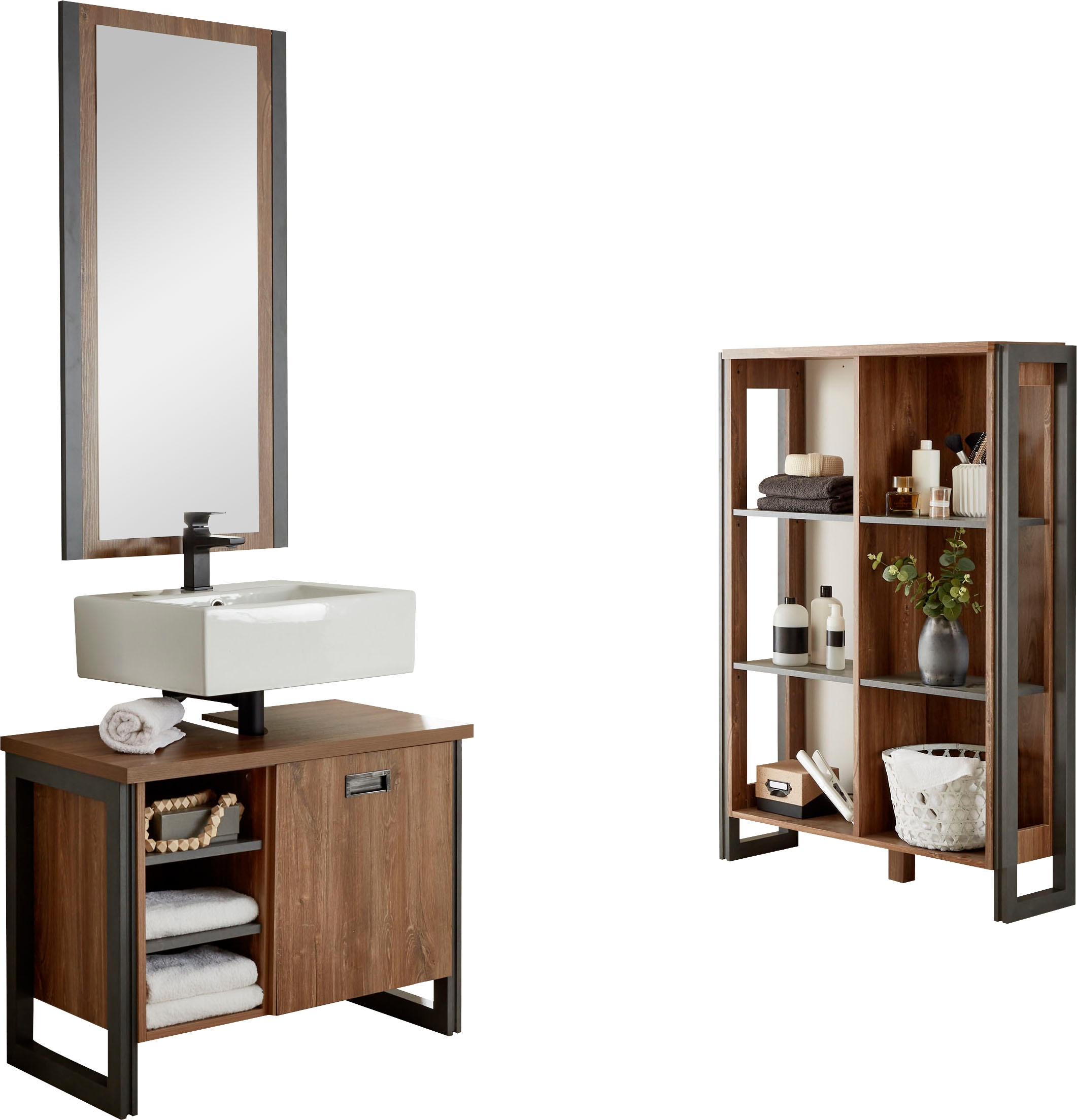 Home affaire Badmöbel-Set "Detroit, Bad im Industrialdesign, 3-teiliges Bad günstig online kaufen