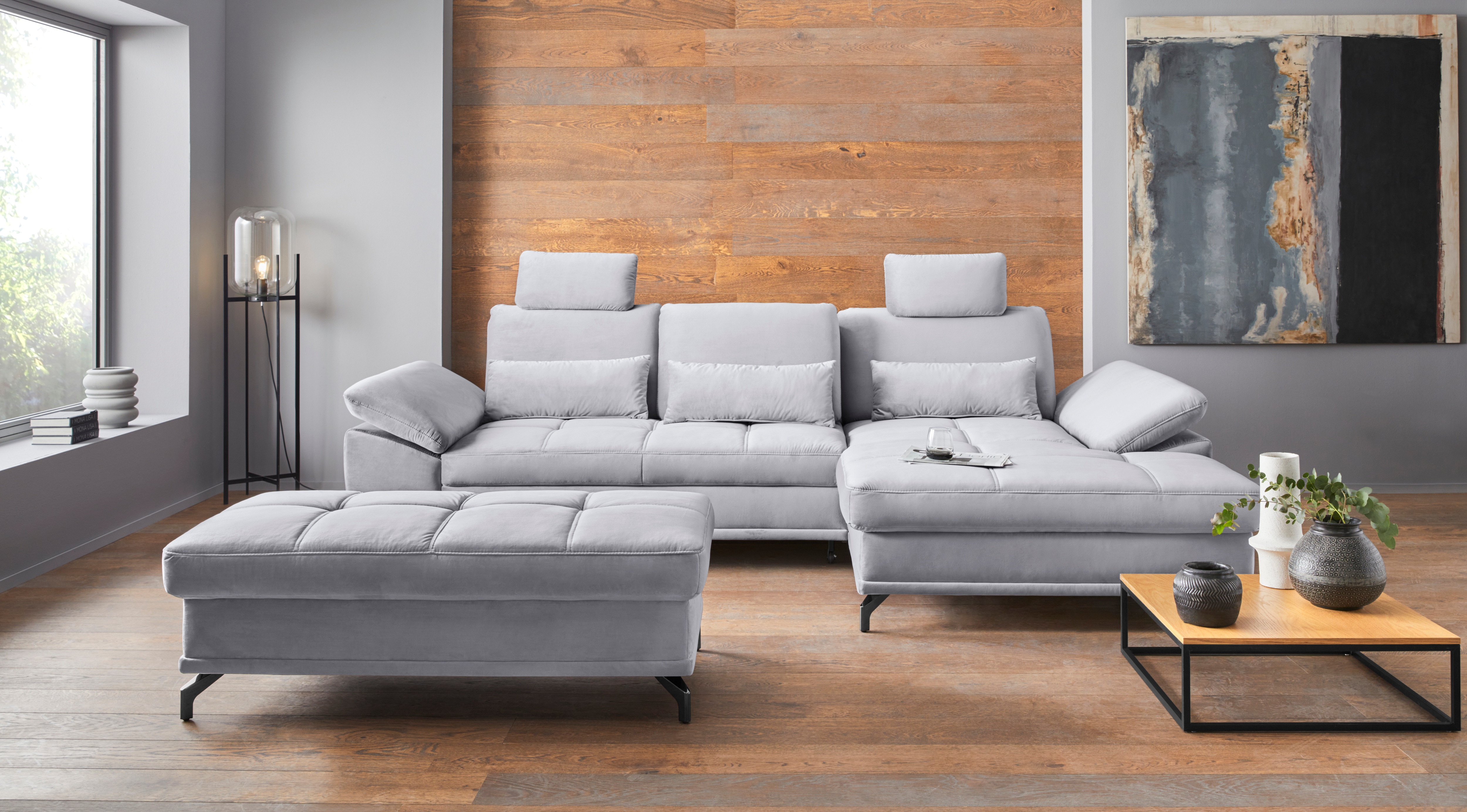 OTTO home Ecksofa "Costello L-Form, B: 301cm, Sitztiefen & Armteilverstellung, Federkern" 3 Nierenkissen, optional Schlaffunktion & Bettkasten