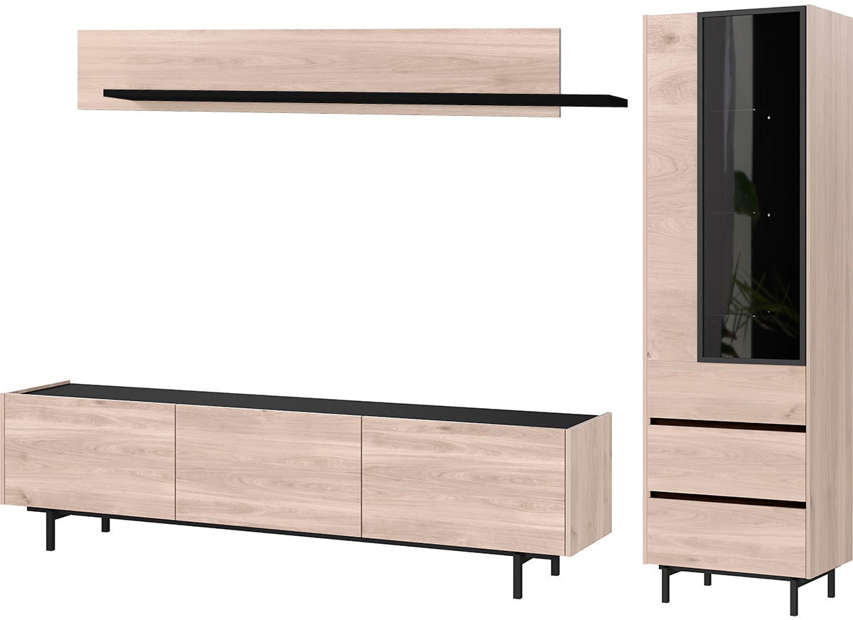 GERMANIA Wohnzimmer-Set »Cantoria«, (Set, 3 St.), mit Lowboard, Wandboard, Vitrine, griffloses Design