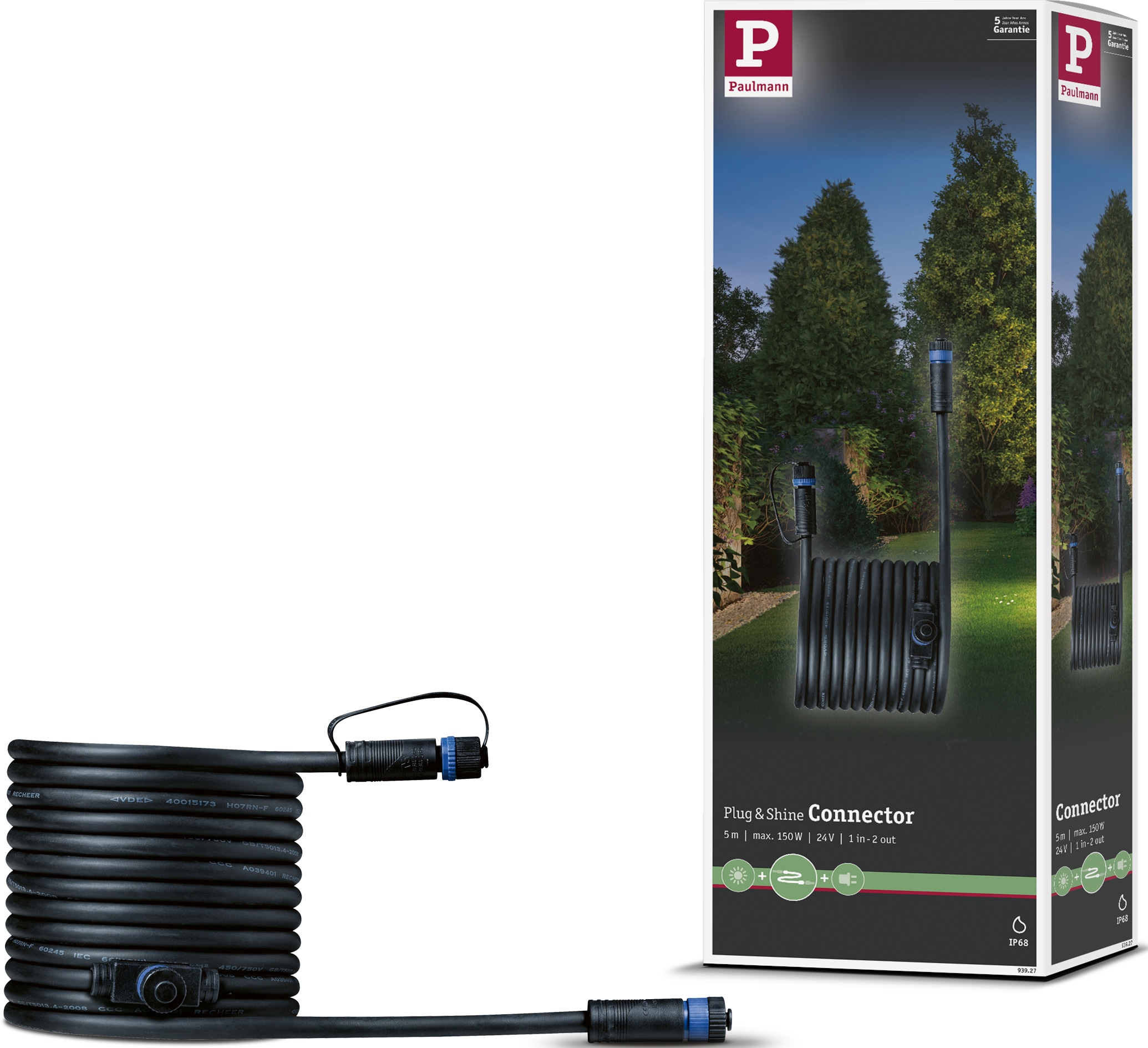 Lampen-Verbindungskabel »Outdoor Plug&Shine 5m IP68«, 500 cm, 1 in - 2 out