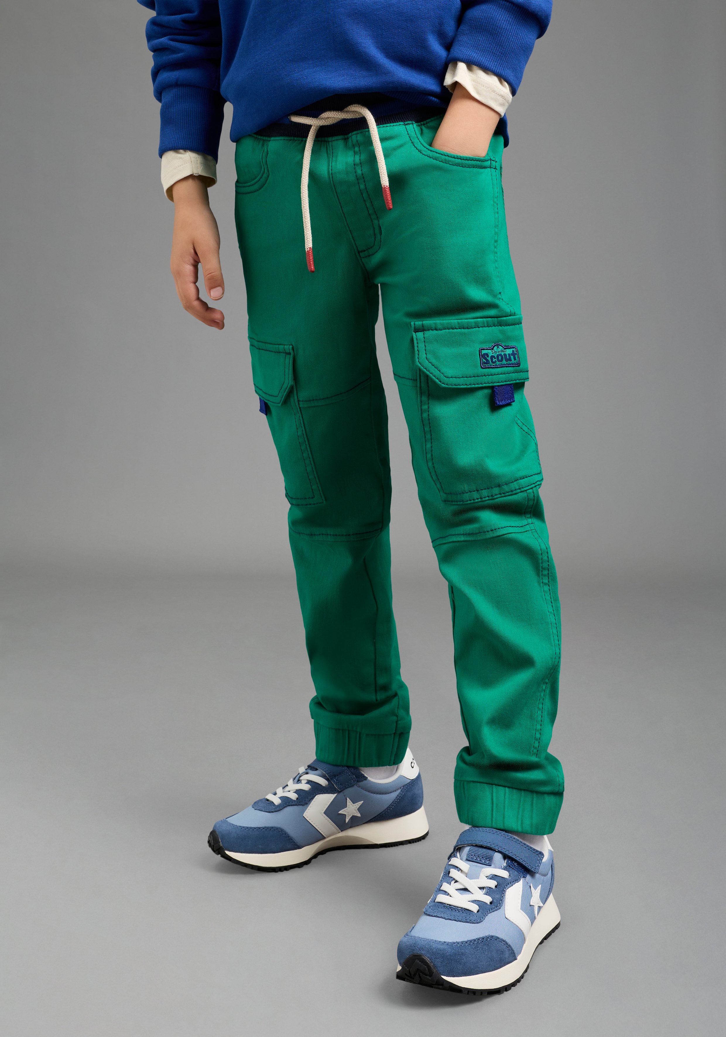 Scout Cargohose "Cargohose mit Ringelbündchen - NEU von SCOUT" Twillhose mit kontrastfarbigen Ripp-Bündchen, gerader Schnitt