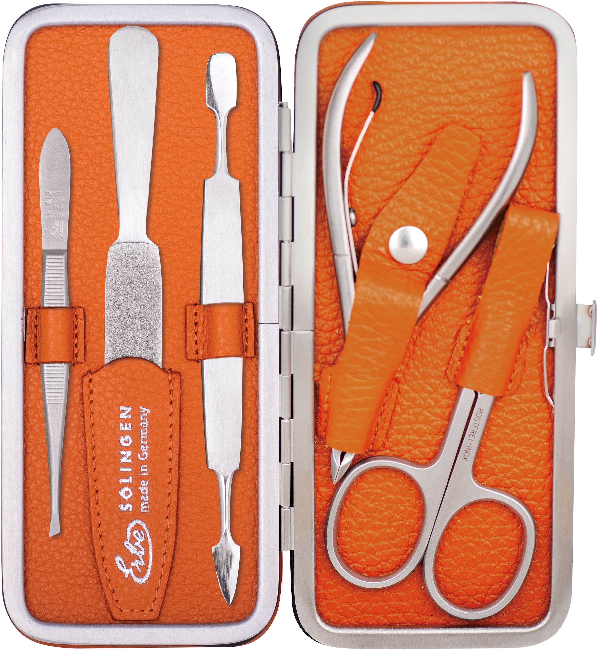 Maniküre-Etui »ERBE Maniküre Set Bügel-Etui Serie "Piemont", orange, 5-tlg., Inox«,...