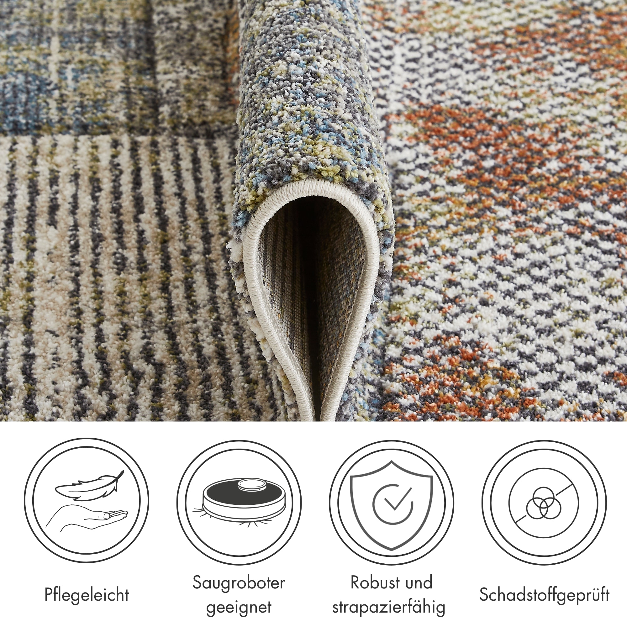 LUXOR living Teppich »Toronto«, rechteckig, 12 mm Höhe, Kurzflor, modernes Patchwork-Design, Hoch-Tief Struktur, Wohnzimmer