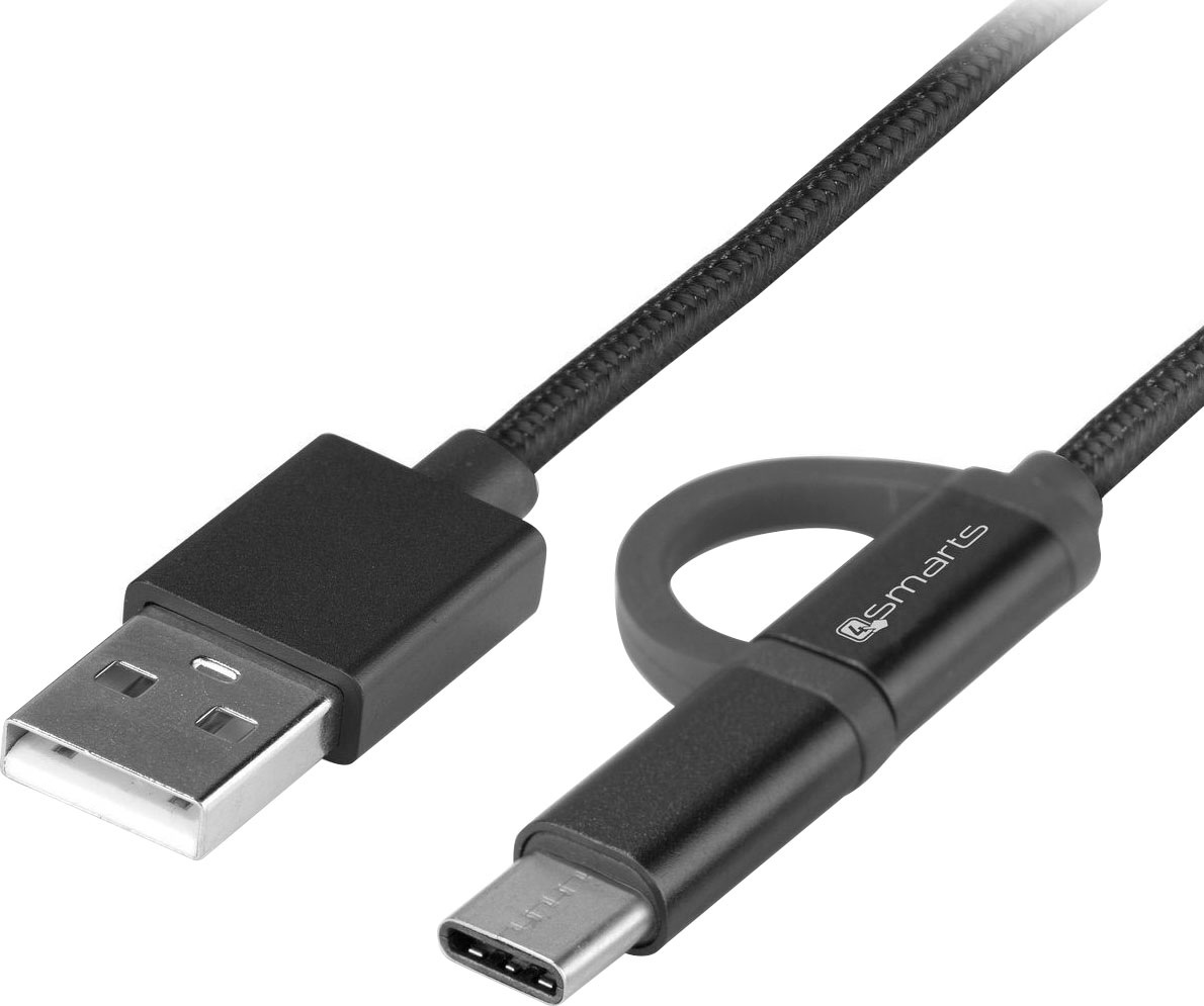 4smarts USB-Ladegerät »Micro-USB & USB-C Kabel ComboCord 1m, Textil«