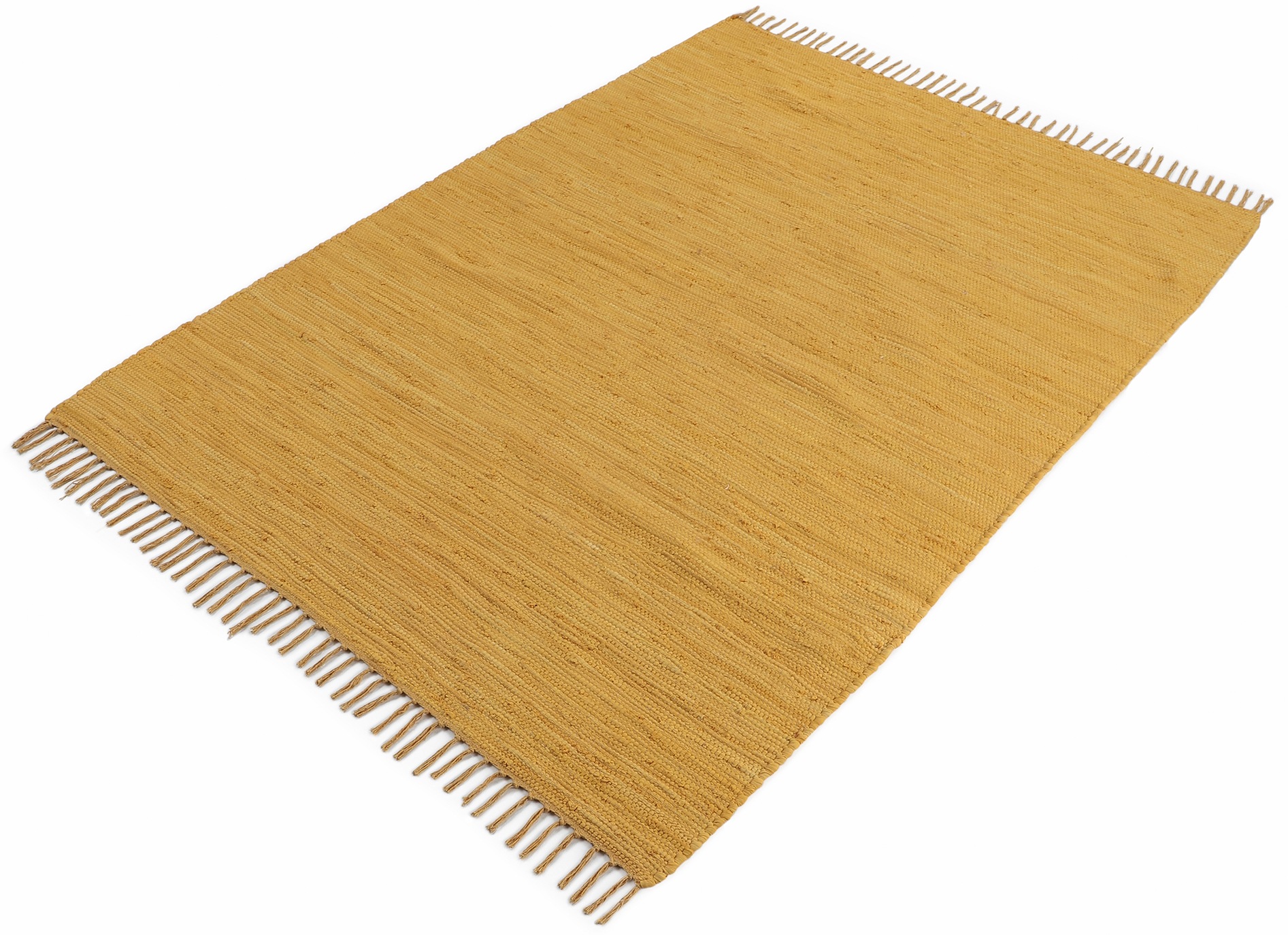 carpetfine Teppich »Kelim Chindi uni, auch als Läufer«, rechteckig, 5 mm Höhe, Wendeteppich, reine Baumwolle, handgewebt, Uni-Farben, mit Fransen