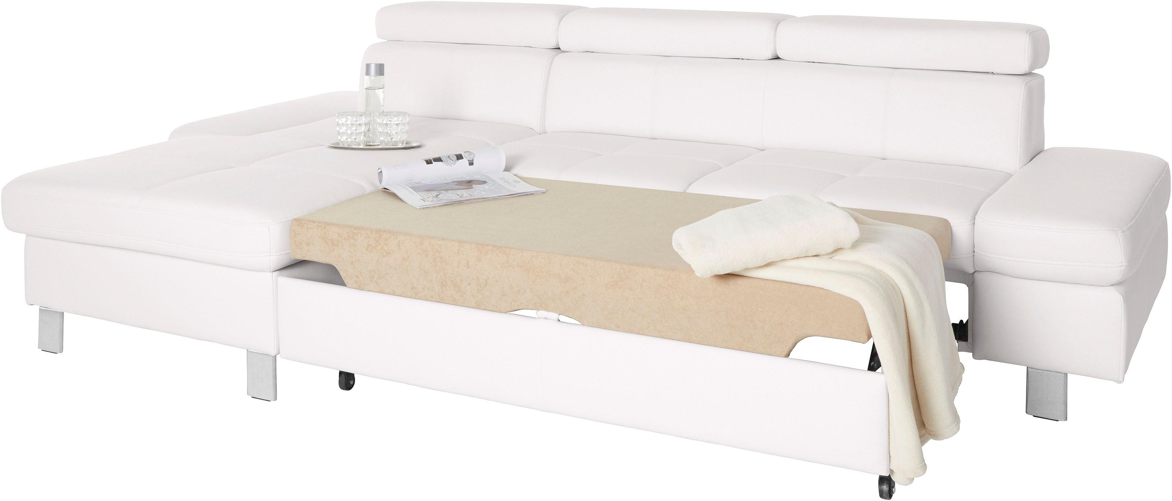 exxpo - sofa fashion Ecksofa »Fiji, hochwertige Detailverarbeitung im Sitz und Rücken, L-Form«, bequem durch Kopf- und Armteilverstellung, wahlweise mit Bettfunktion