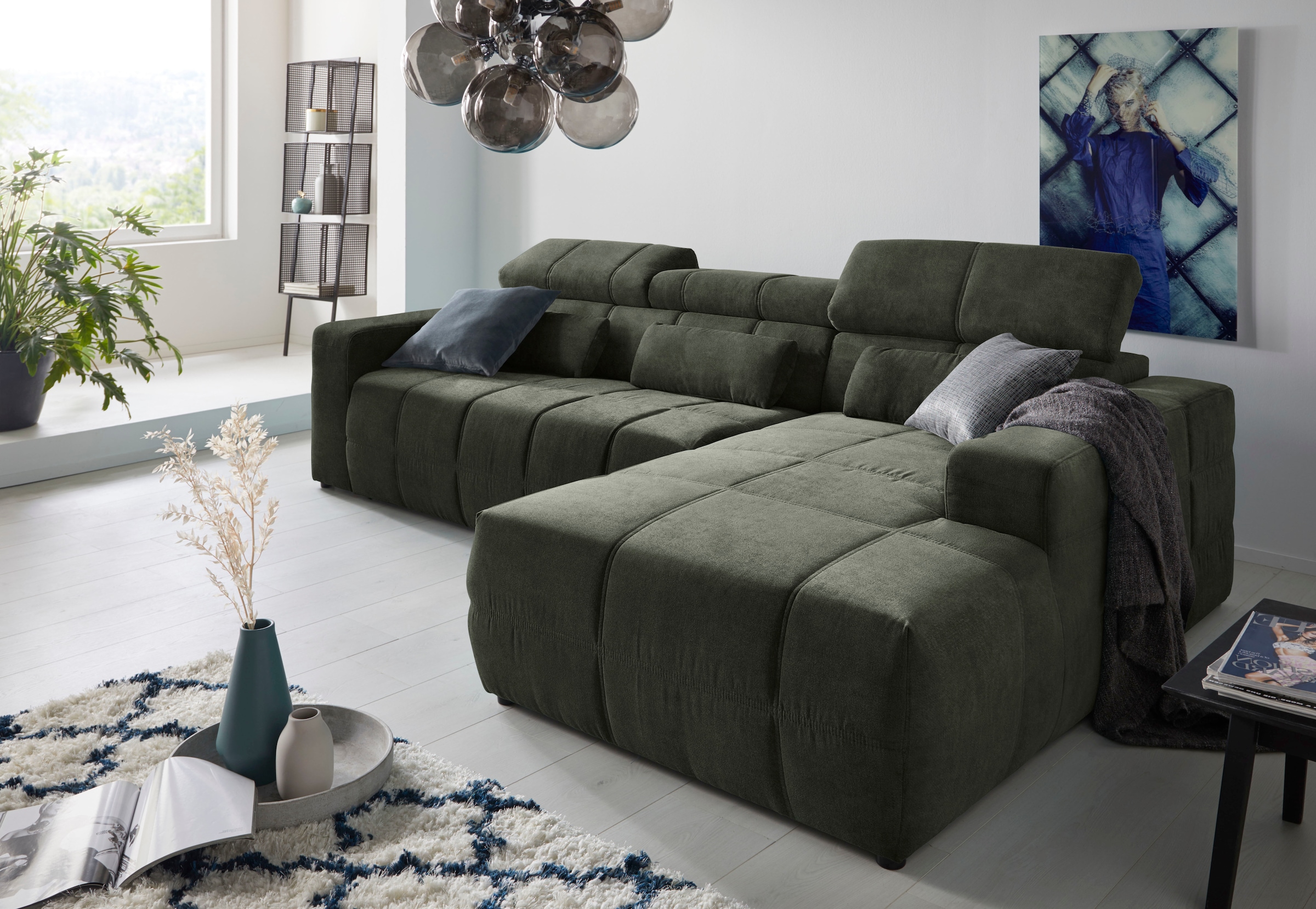 DOMO collection Ecksofa "BRANDON 289x177x80 cm, whlw. mit Sitztiefenverstellung, L-Form" mit Kopfteilverstellung, wahlweise Sitztiefenverstellung, L-Form