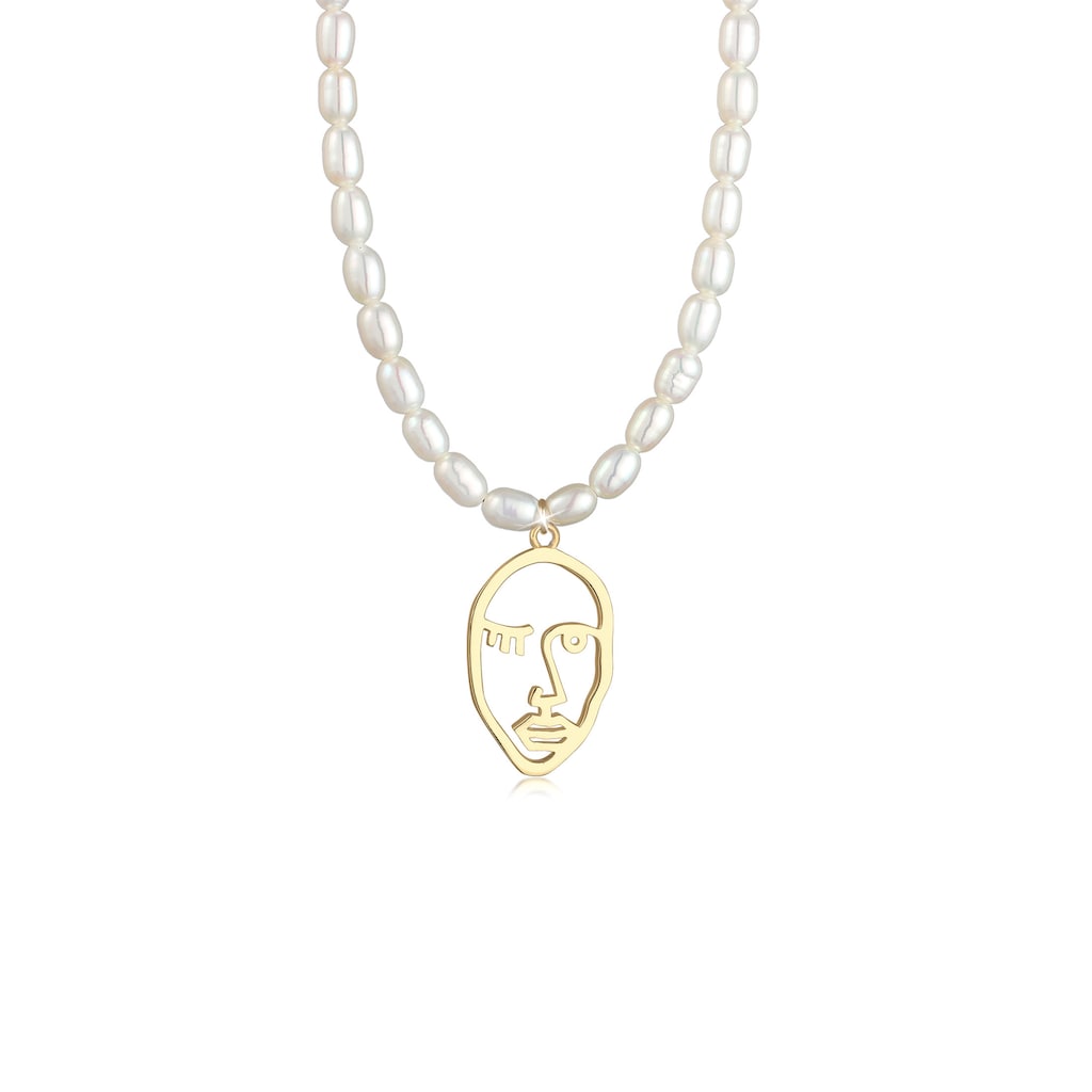Elli Premium Perlenkette »Gesicht Anhänger Süßwasserzuchtperle 925 Silber«