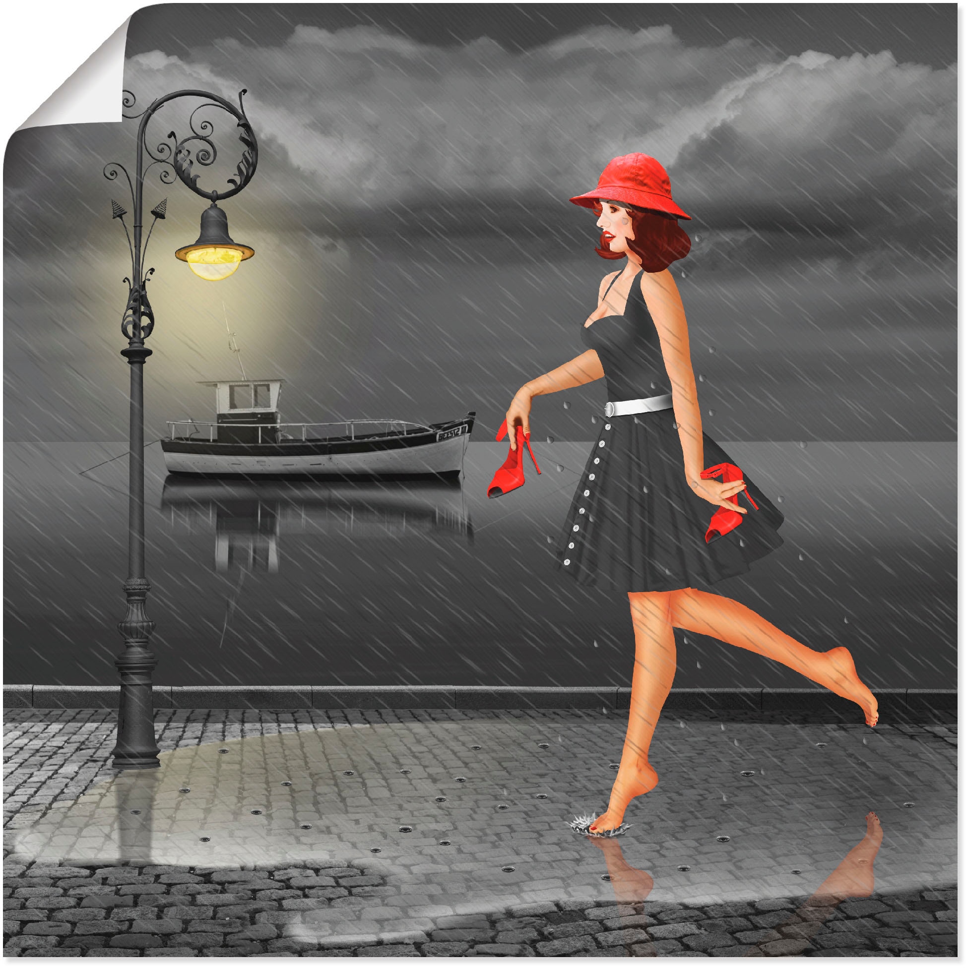 Regen«, Größen Alubild, Artland Wandbild BAUR oder in | im Leinwandbild, »Tanzen Poster St.), versch. Wandaufkleber als Frau, bestellen (1