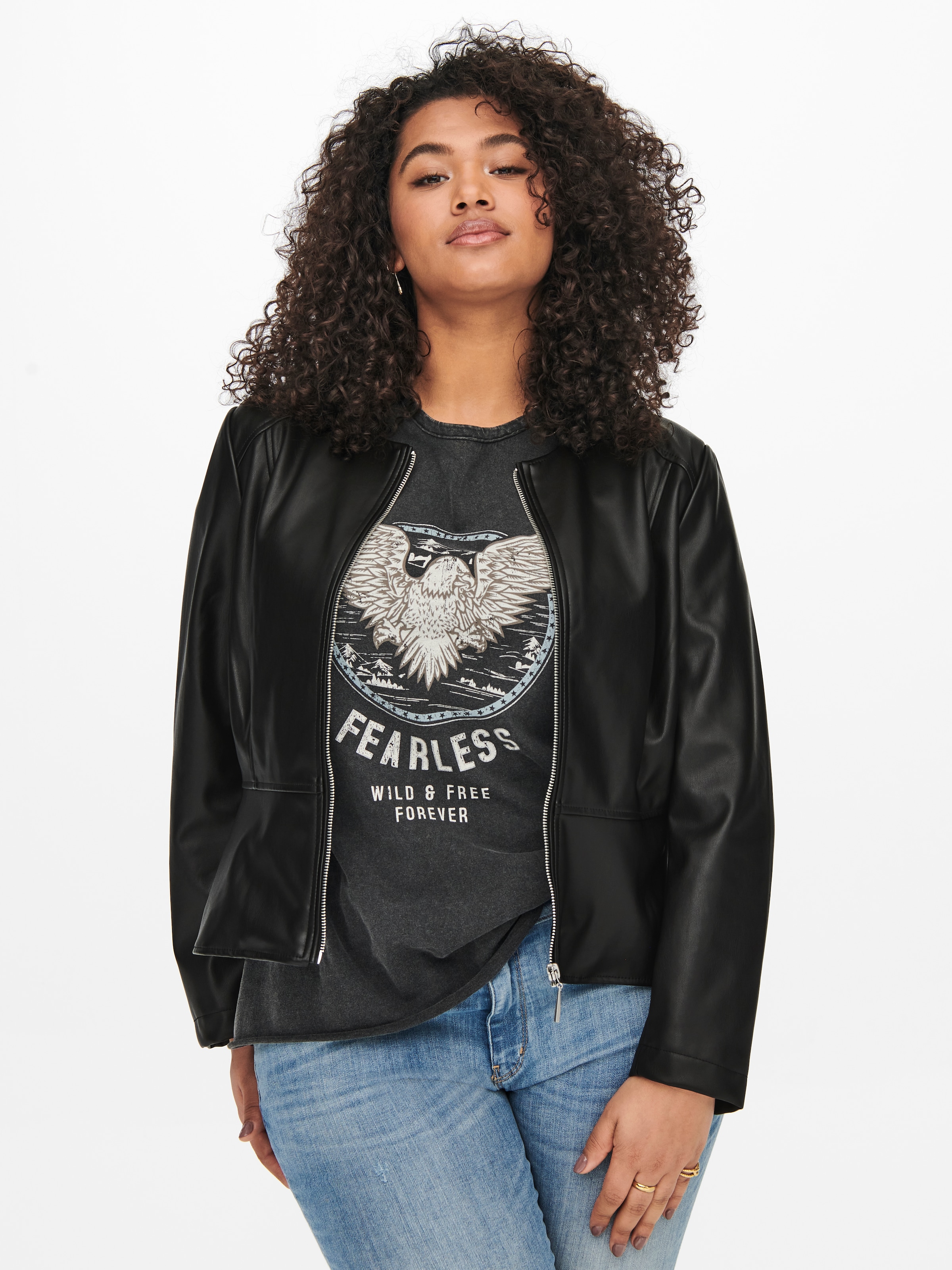 ONLY CARMAKOMA Lederimitatjacke "CARSARAMY FAUX LEATHER JACKET OTW" SLIM FIT