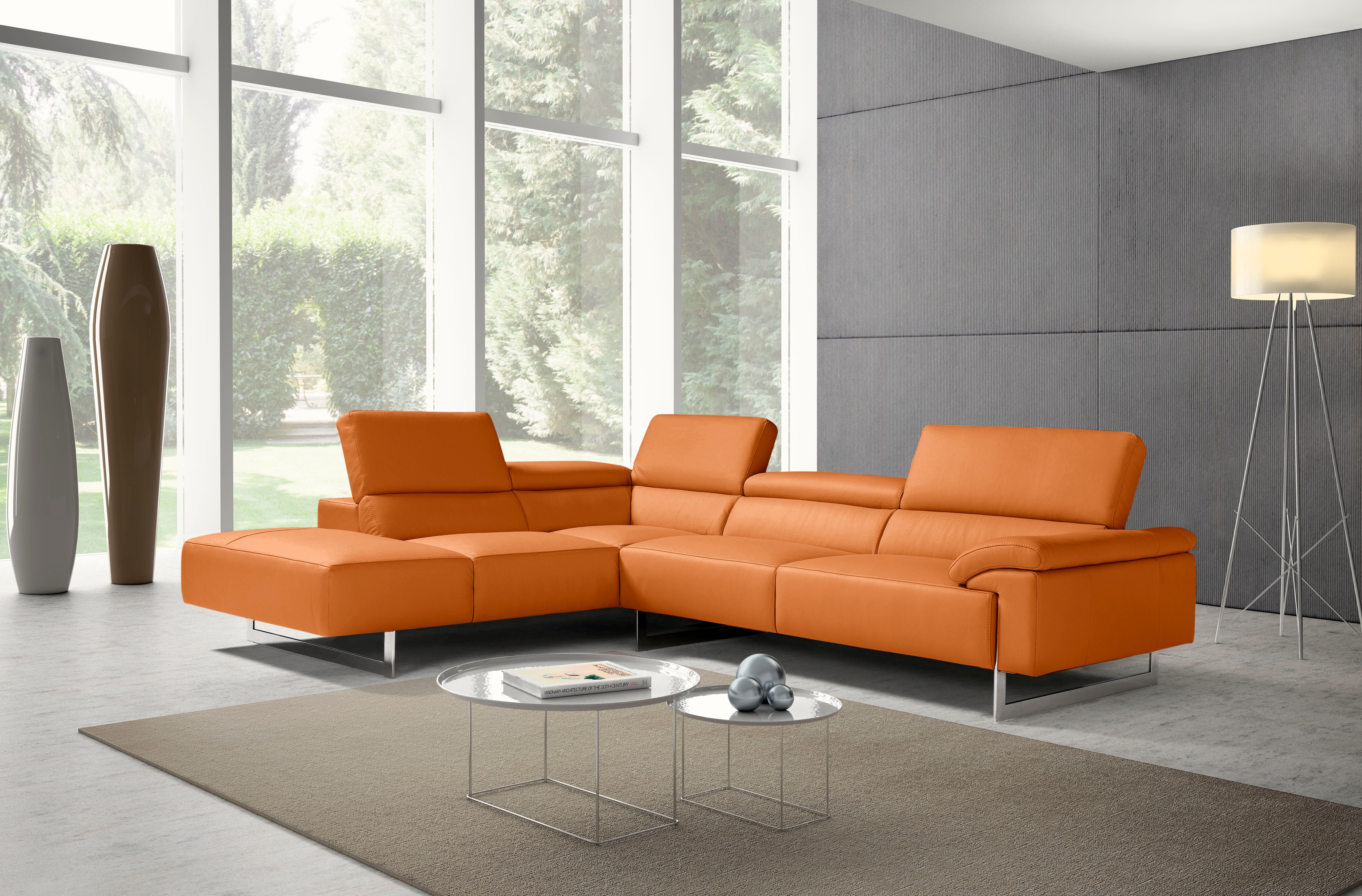 Egoitaliano Ecksofa "Malika, elegant und bequem, Designsofa, L-Form" mit Ottomane, inkl. Kopfteilverstellung und chromfarbenen Metallfüßen