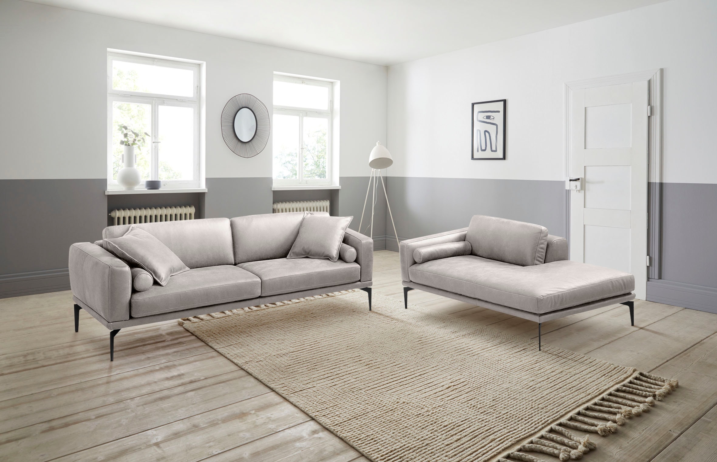 Egoitaliano Polstergarnitur "Masu, Design trifft sensationellen Sitzkomfort" Set besteht aus 2,5-Sitzer, freistehende Ottomane und 3 Rollkissen