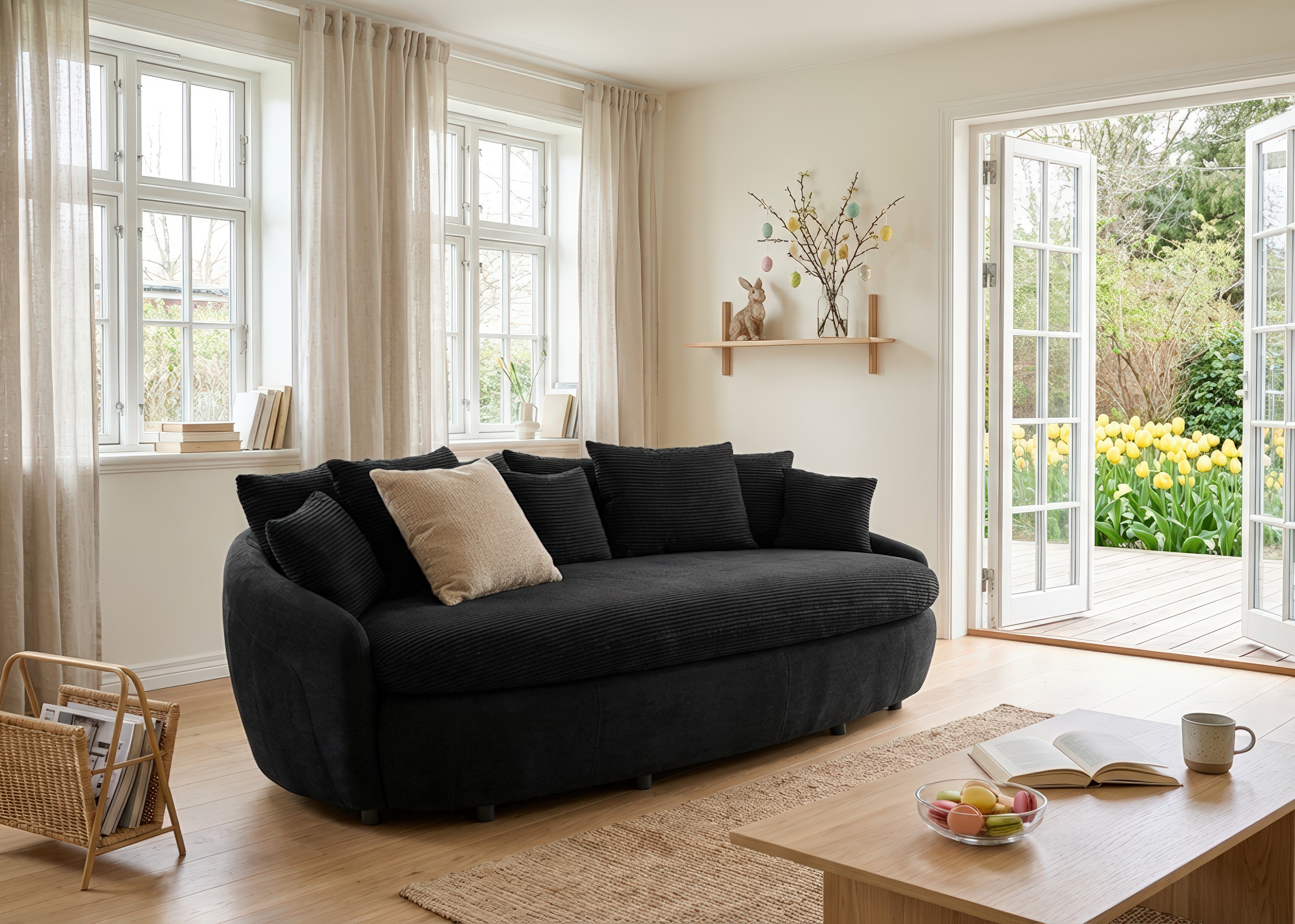COTTA Big-Sofa "Aruba, B. 238cm, bequemer Sitzkomfort durch Wellenfedern, Mattenoptik" gemütliches Megasofa in XXL in organischer Form mit vielen Kissen