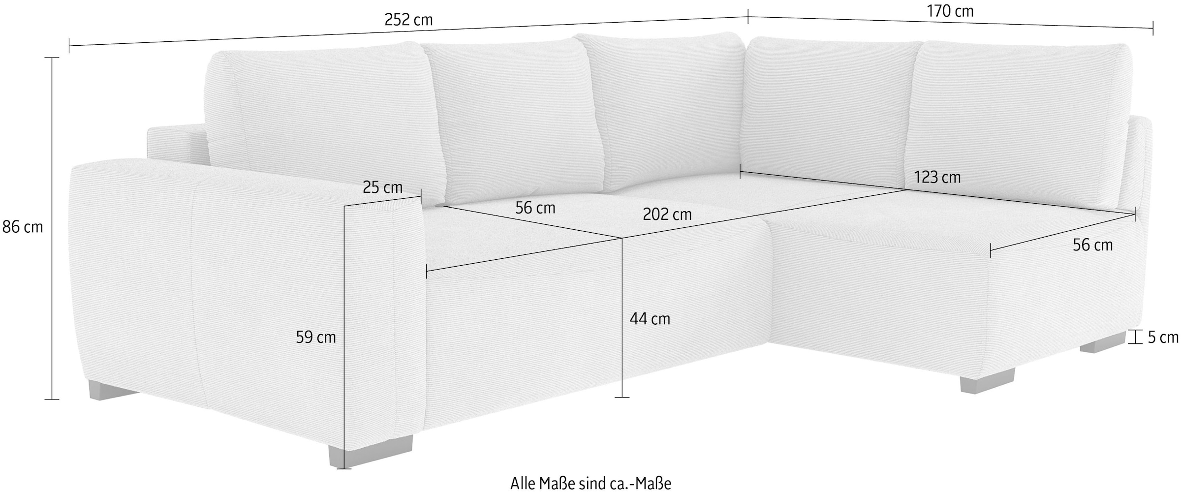 COTTA Ecksofa »Giro L-Form, Ottomane, Breite 252 cm« wahlweise mit Bettkasten und Trendbezug CORD!