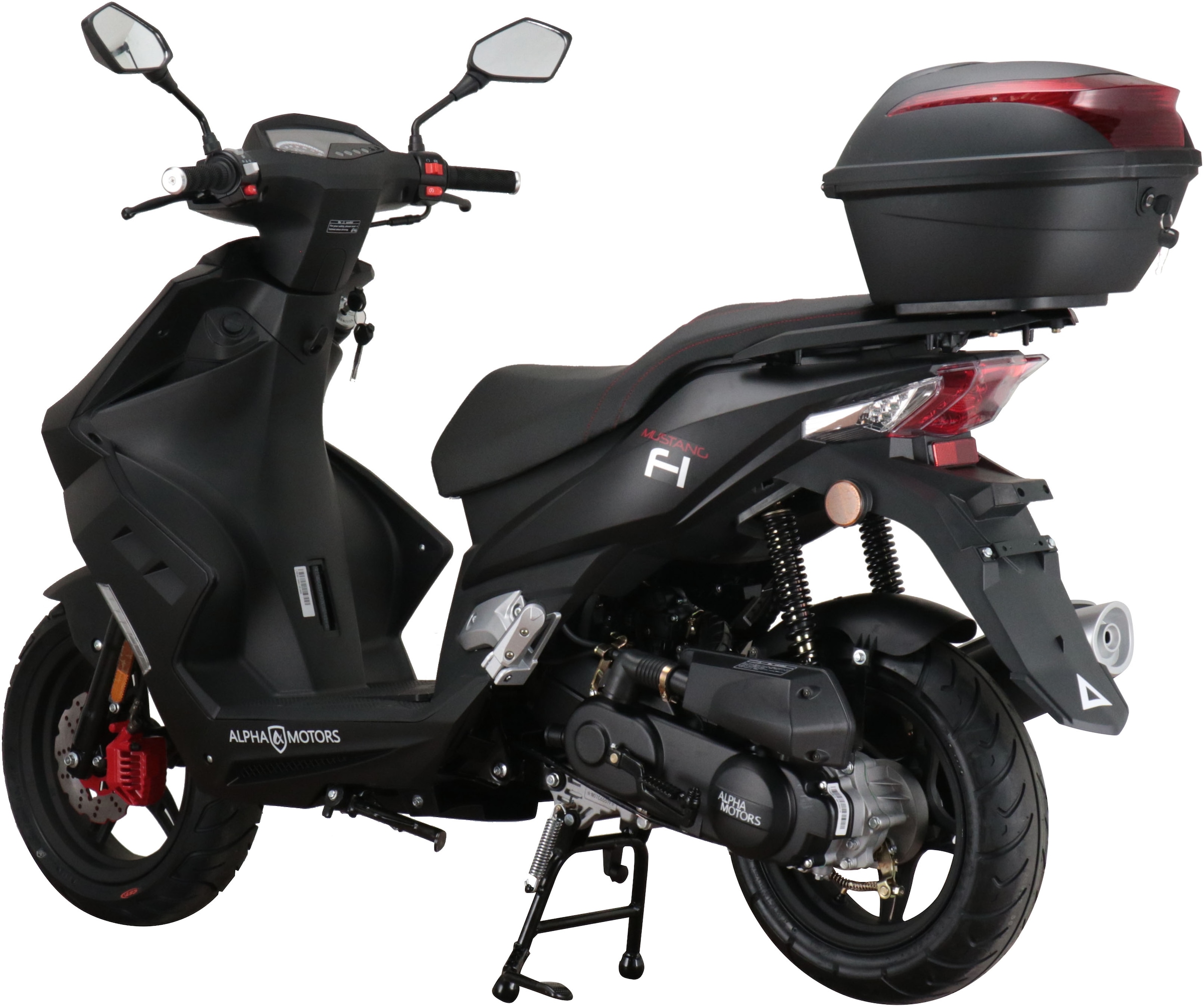 Alpha Motors Motorroller »Mustang FI«, 50 cm³, 25 km/h, Euro 5, 2,72 PS, (Set, mit Topcase), mit USB-Anschluss und Lenkerschloss, sportliches Design