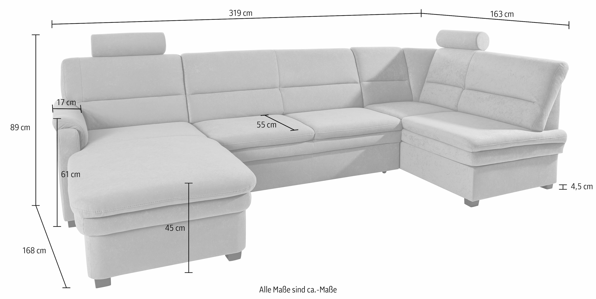 sit&more Wohnlandschaft »Pisa U-Form«, mit Federkern, wahlweise mit Bettfunktion