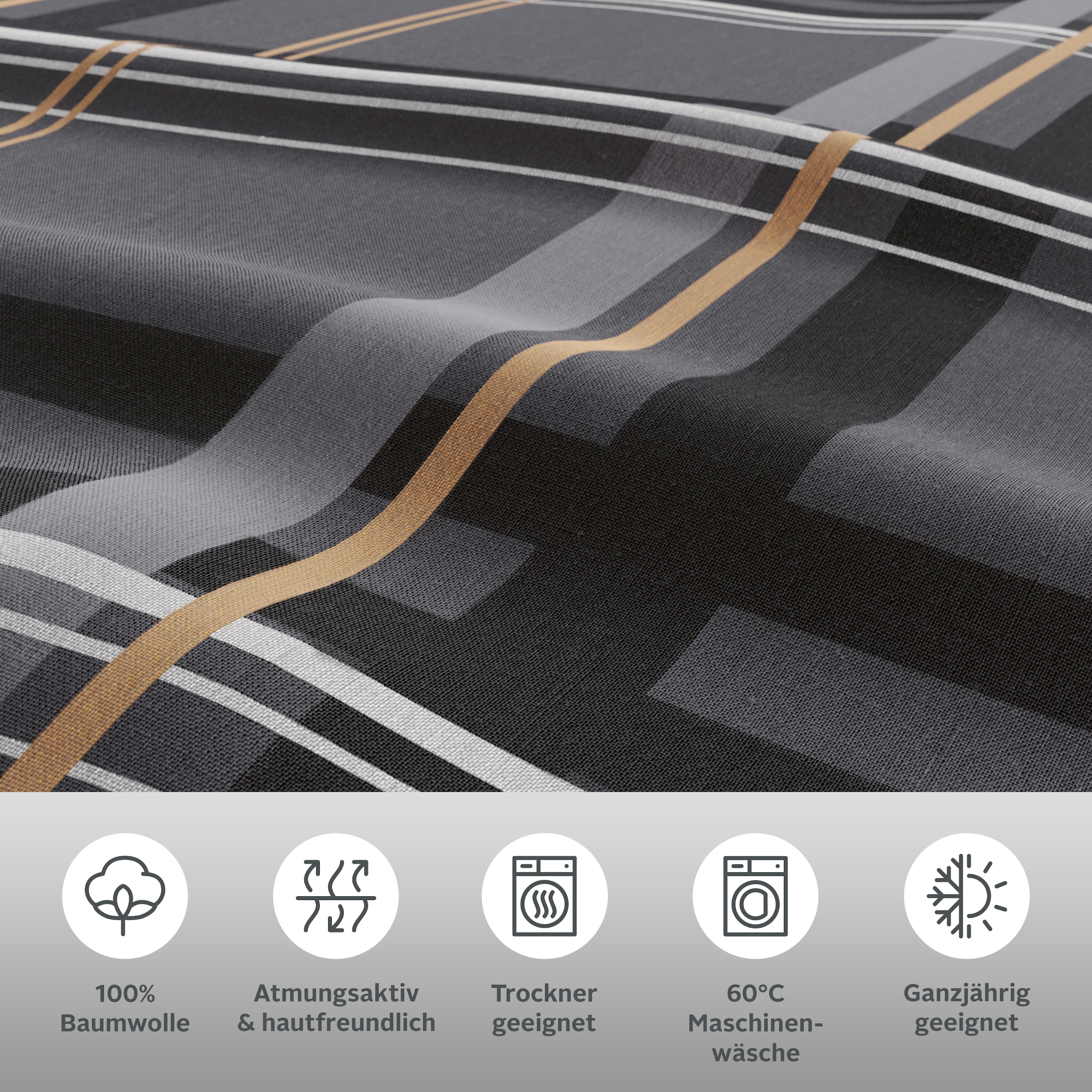 H.I.S Wendebettwäsche »Talin« 2 Stk. NEUHEIT in Gr. 135x200 oder 155x220 cm, 100% Baumwolle, Karo-Design