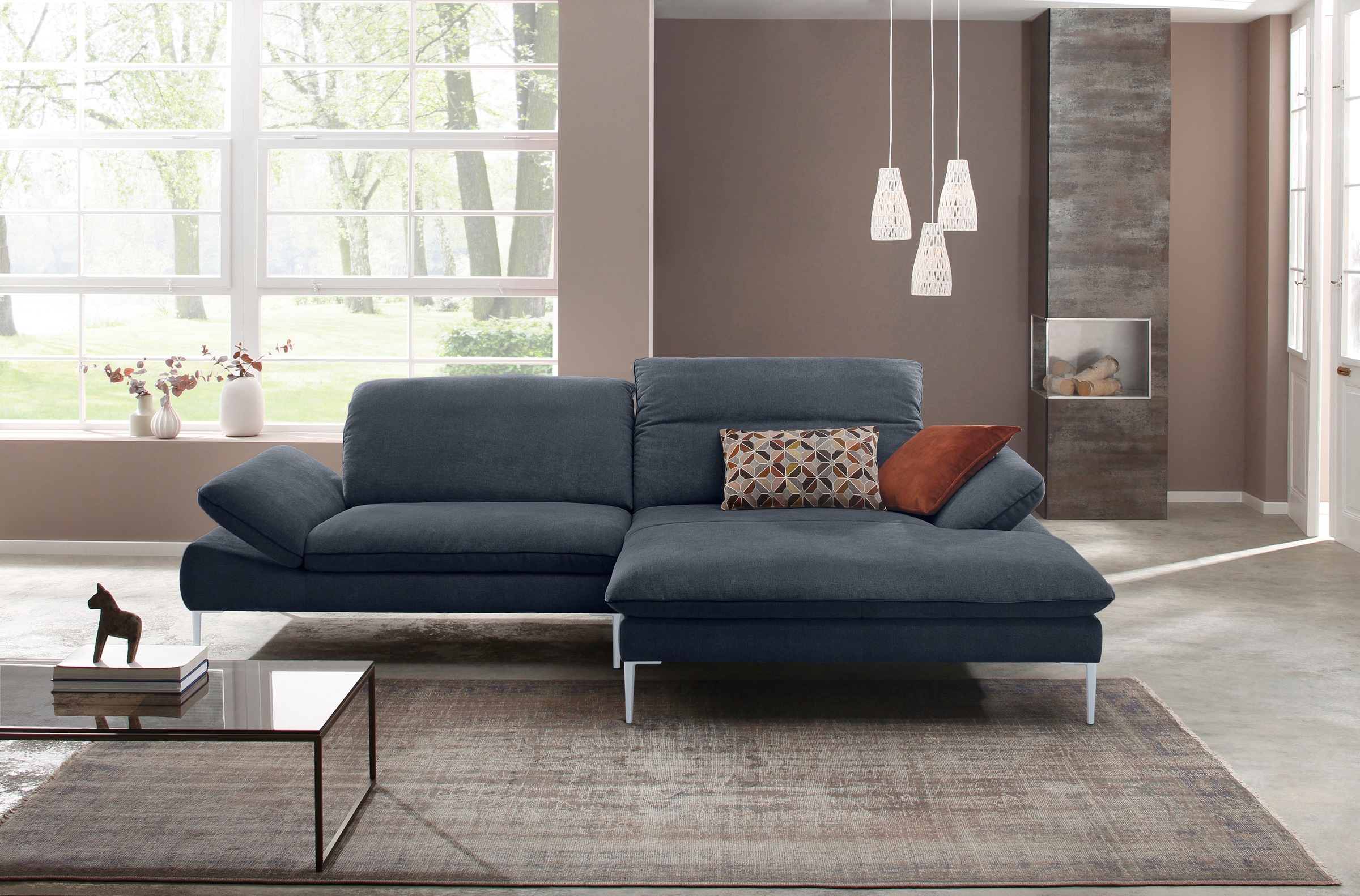 W.SCHILLIG Ecksofa »enjoy&MORE, mit tollem Sitzkomfort, elegant und bequem, L-Form«, mit Sitztiefenverstellung, Füße silber matt, Breite 294 cm