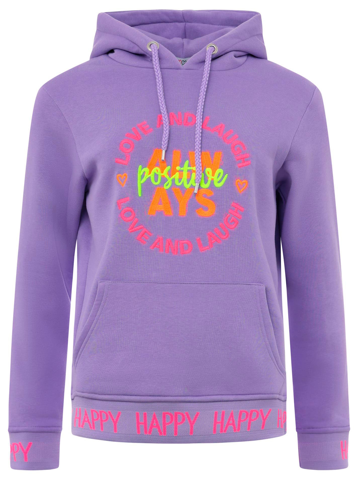 Sweatshirt, mit Kapuze, Frontprint, neonfarben