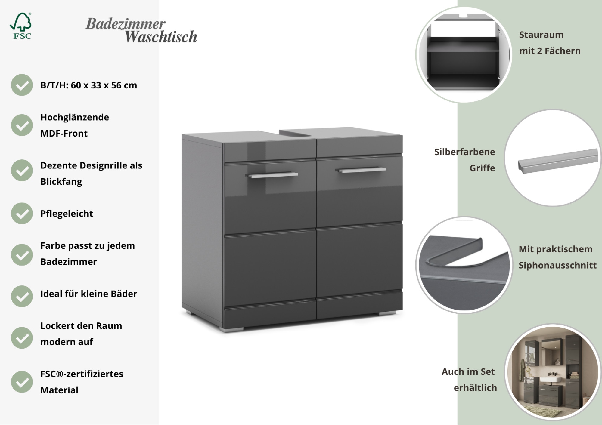 OTTO home Waschbeckenunterschrank »Föhr« minimalistisch, zeitlos, hochglänzend
