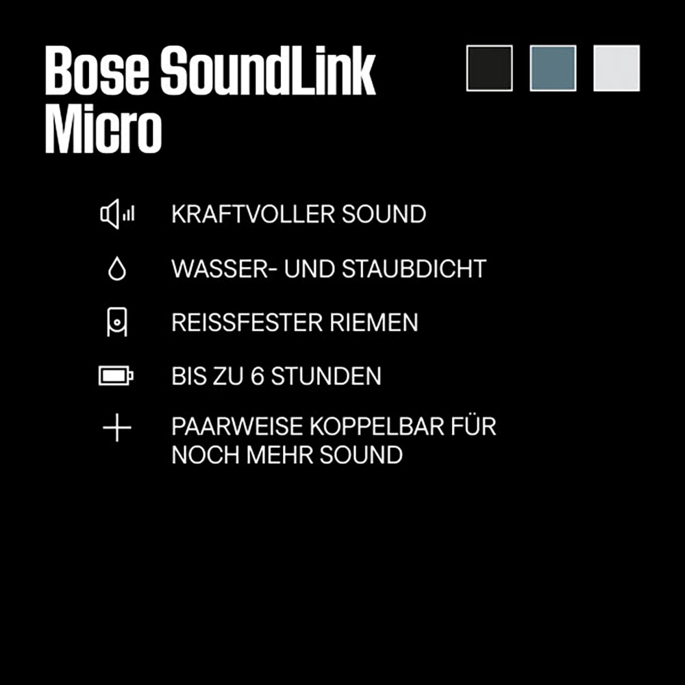 Bose Portable-Lautsprecher »SoundLink Micro tragbarer Lautsprecher«, (1 St.), Wasser- und Staubschutz (IP67),Partymodus: zwei Lautsprecher verbinden