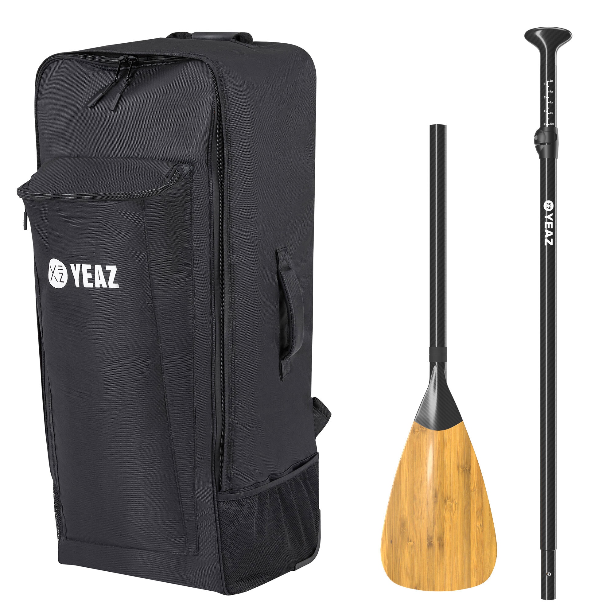 YEAZ SUP-Paddel "Trolley-Rucksack und Carbon/Bambus-Paddel KIT PLUS", schwarz, Paddel