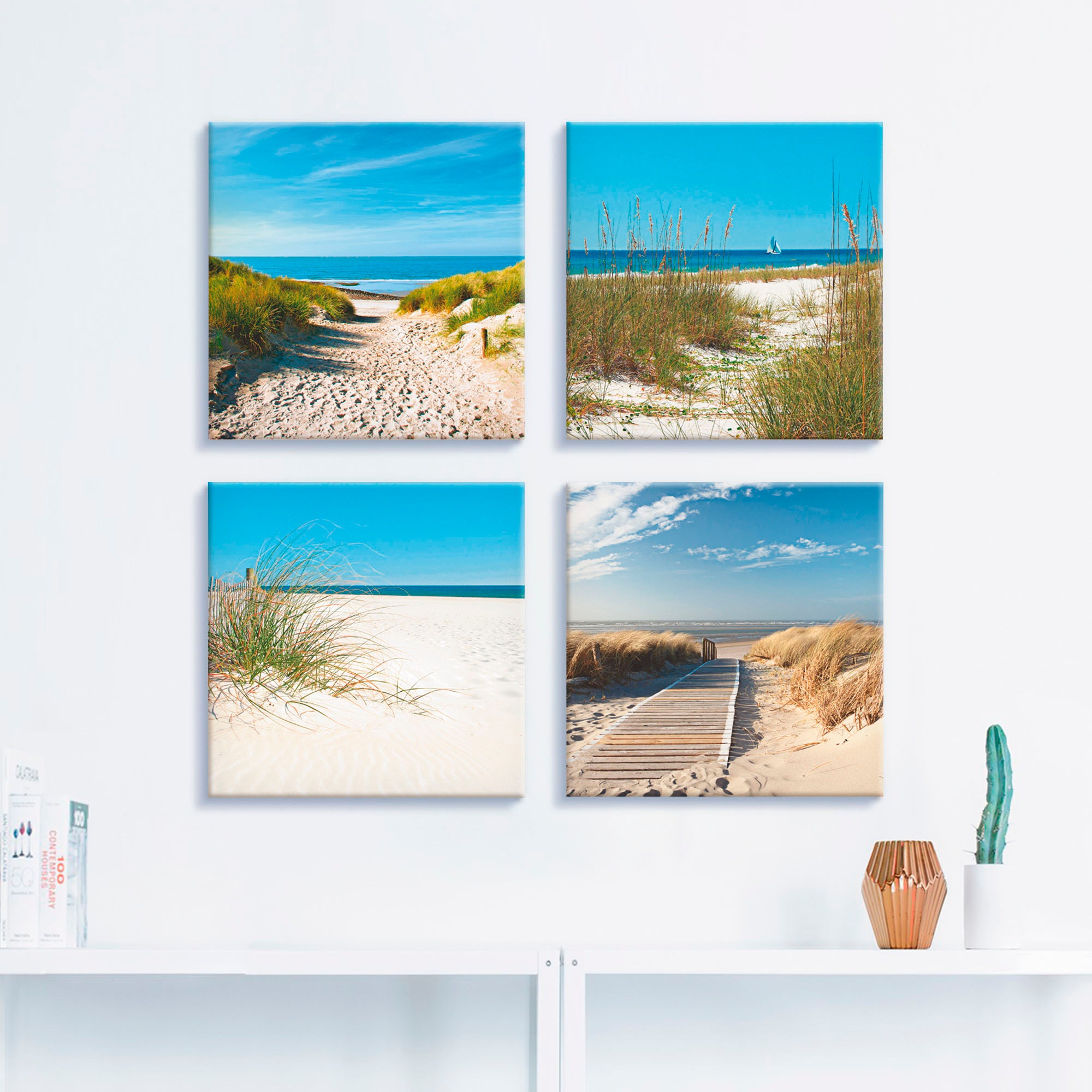 Artland Leinwandbild "Strand und Sanddünen" Strand 4 Stk. tlg. 4er Set, ver günstig online kaufen