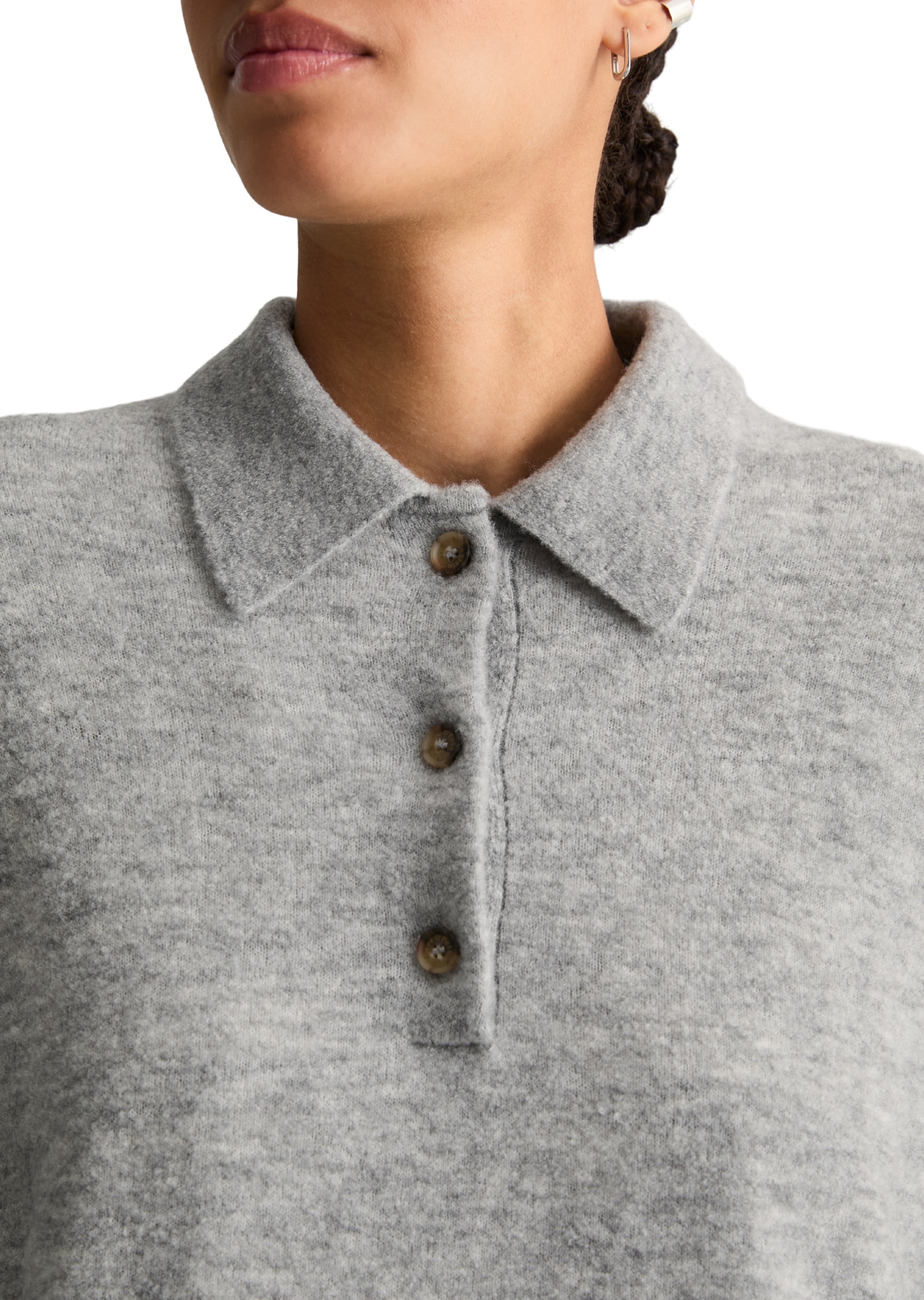Marc O'Polo DENIM Langarm-Poloshirt Strick, relaxed aus Bouclé-Garn, mit Schurwolle