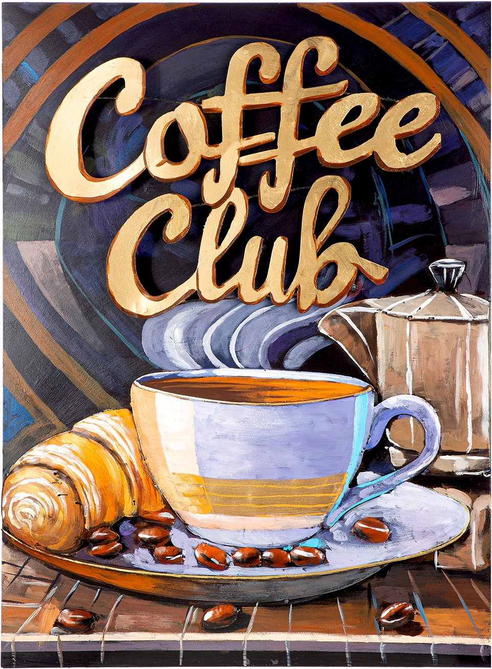 GILDE Metallbild "Bild rechteckig Coffeeclub blau" Bar & Lounges 1 Stk. tlg. Kaffeemotiv Coffee Bar Schriftzugbild Café-Deko Barista-Style