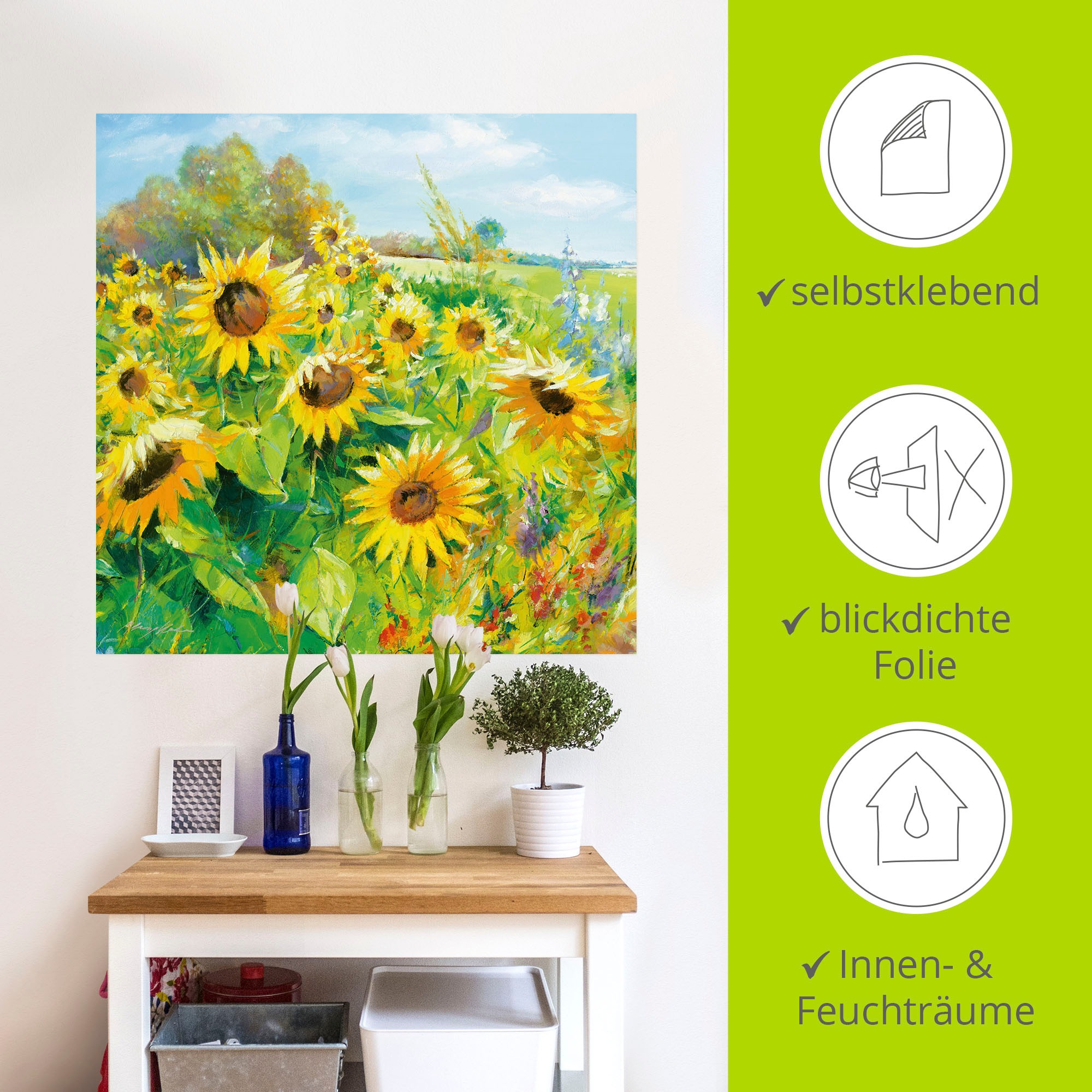 Artland Wandbild »Sommerwiese mit Sonnenblumen«, Blumenwiese, (1 St.), als Alubild, Outdoorbild, Leinwandbild, Poster, Wandaufkleber