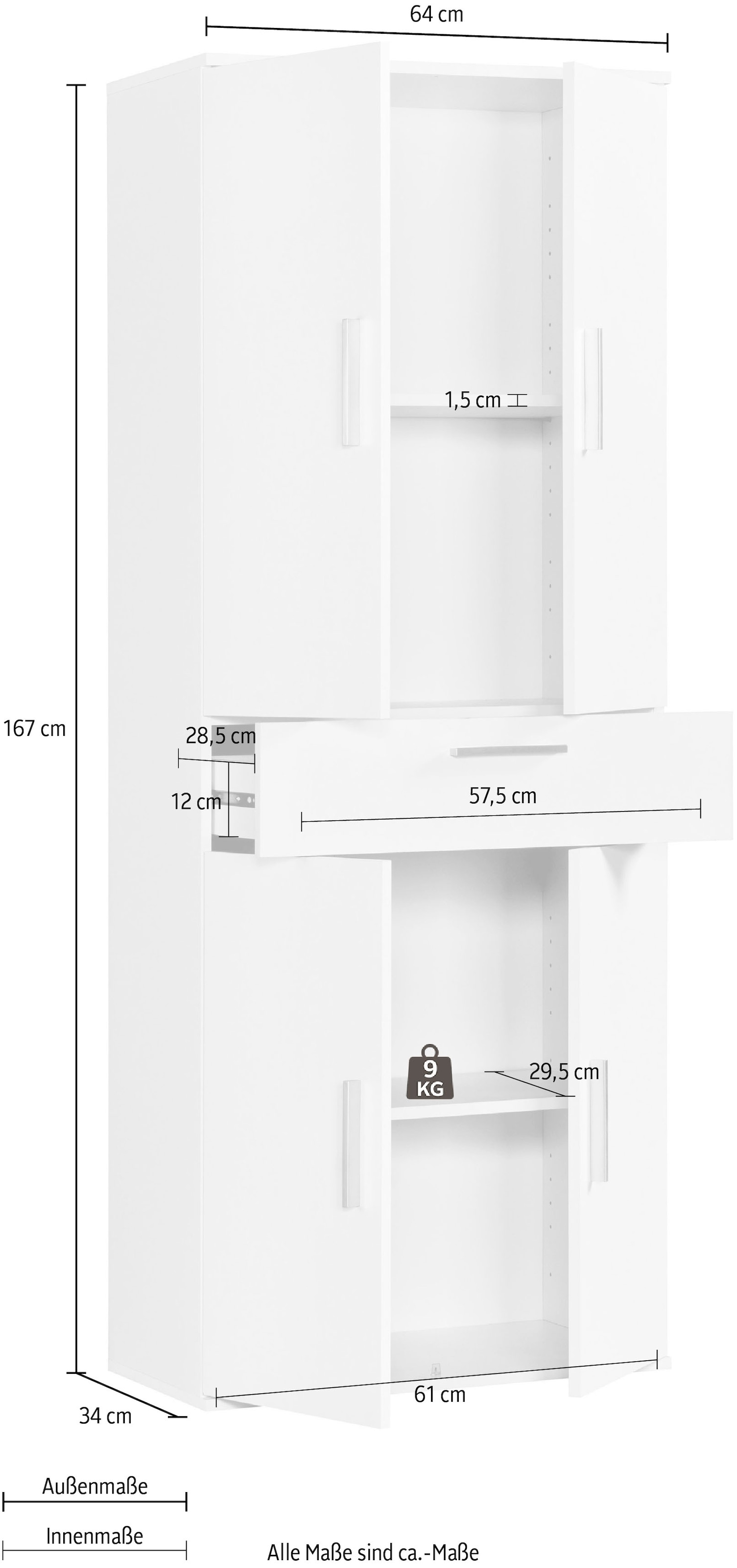 Procontour Mehrzweckschrank »Schrank Clara BESTSELLER!«, (OTTOs Choice), Höhe 167cm mit variabel verstellbaren Einlegeböden