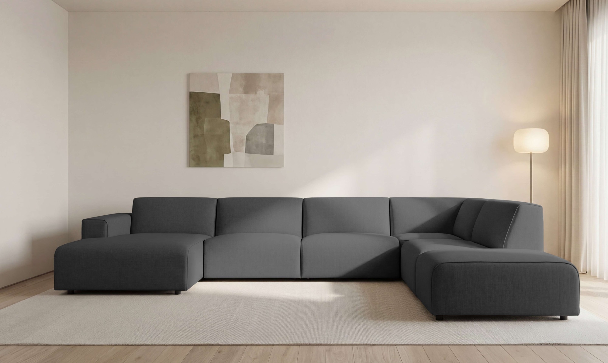 OTTO home Wohnlandschaft "Naddine" B. 389 cm, U-Form, Strukturstoff Mélange-Effekt, Wellenunterfederung