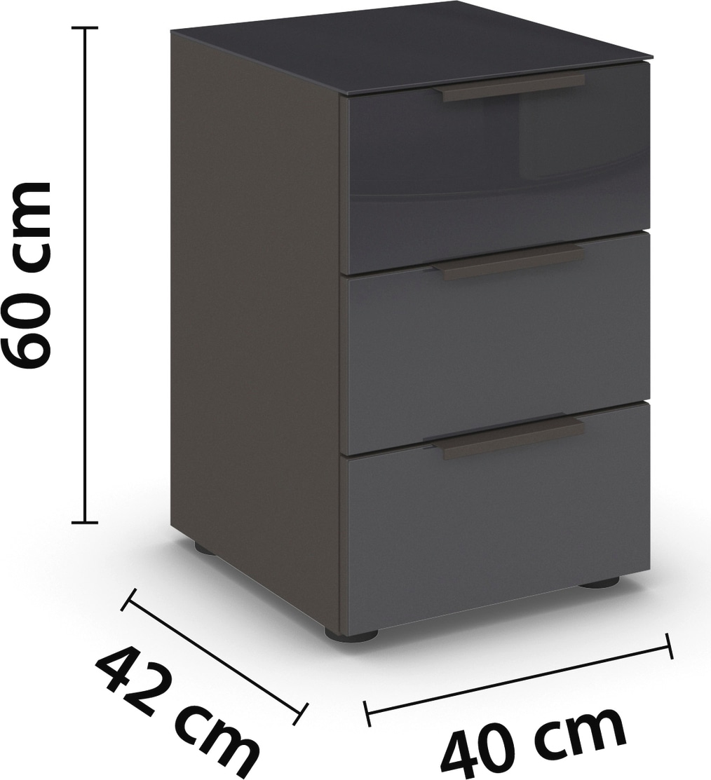 rauch Nachtkommode »Nachttisch Nachtschrank Nachtkonsole FLIPP mit Glasfront«, (Breite 40 cm), mit 3 Schubladen und Soft-Close-Funktion, Oberboden und Front Glas