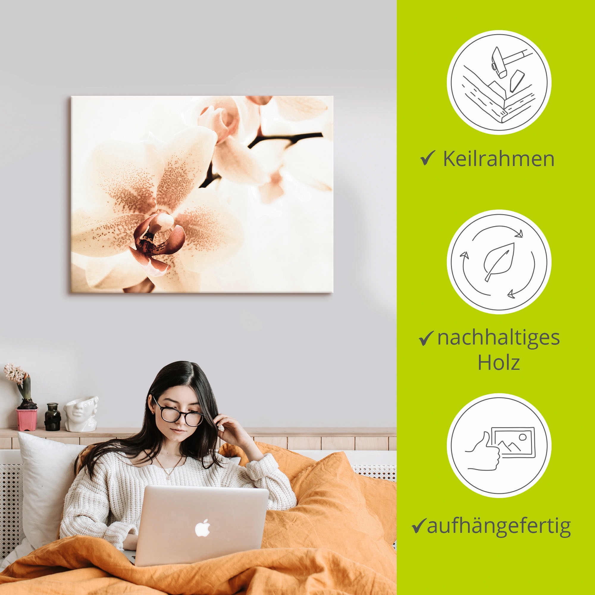 Artland Leinwandbild »Orchidee abstrakte Collage« Blumen 1 Stk. tlg. auf Holzrahmen gespannt