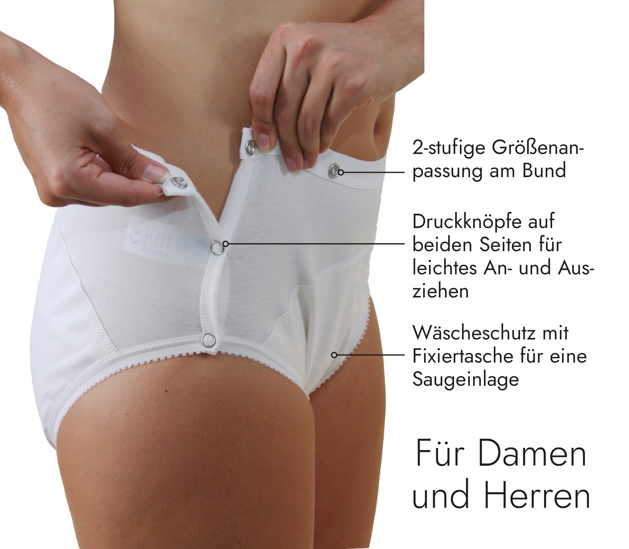 Thumbnail - Hydas Inkontinenzslip "für Damen & Herren, knöpfbar für einfaches An- & Ausziehen, Baumwolle" Mit PO-Nässeschutz, extral...