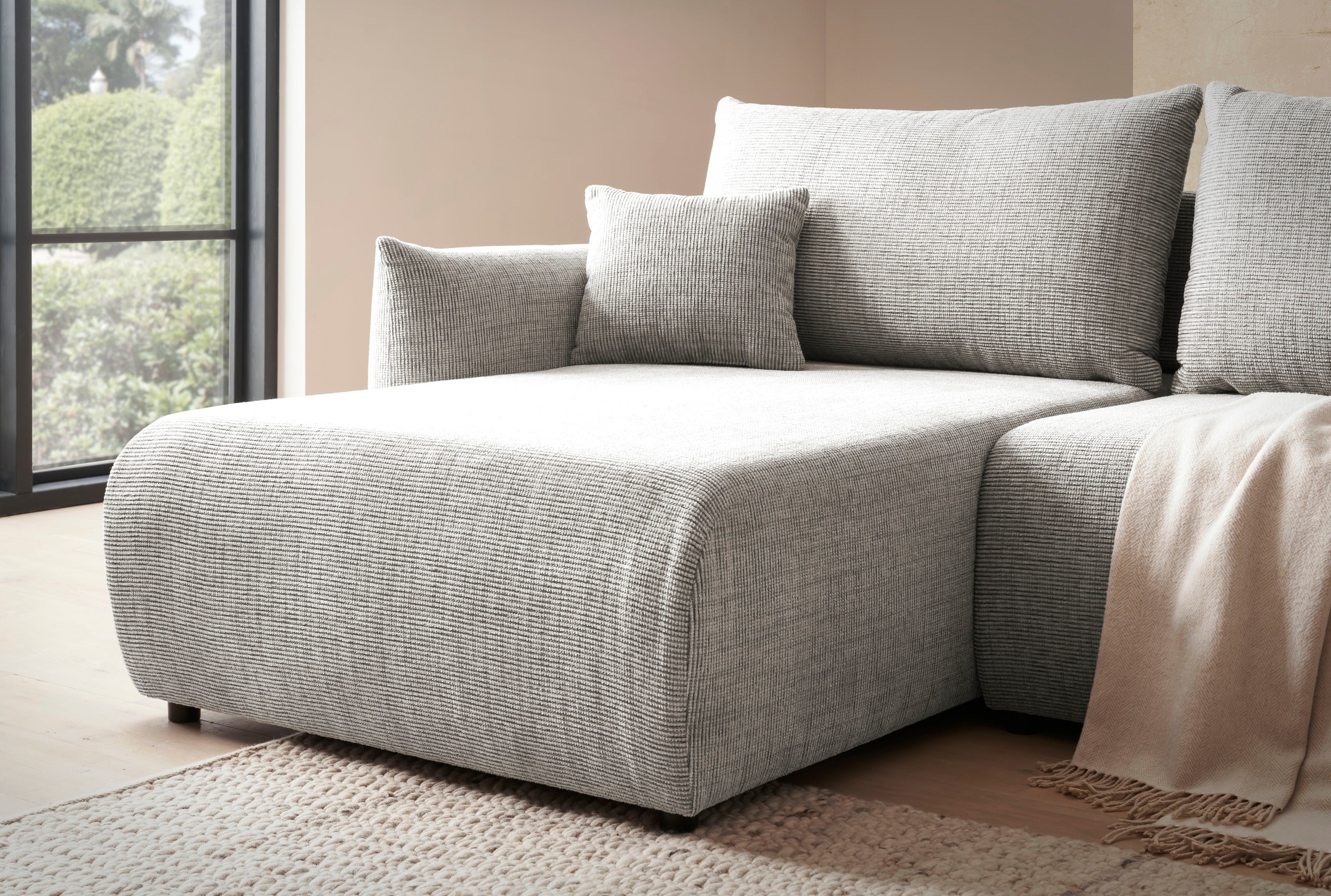 INOSIGN Ecksofa »MAVAS Schlafsofa mit Bettkasten, L-Form,«, ca.257/127cm (Liegefläche 212/145 cm), Cord, Chenille, Struktur